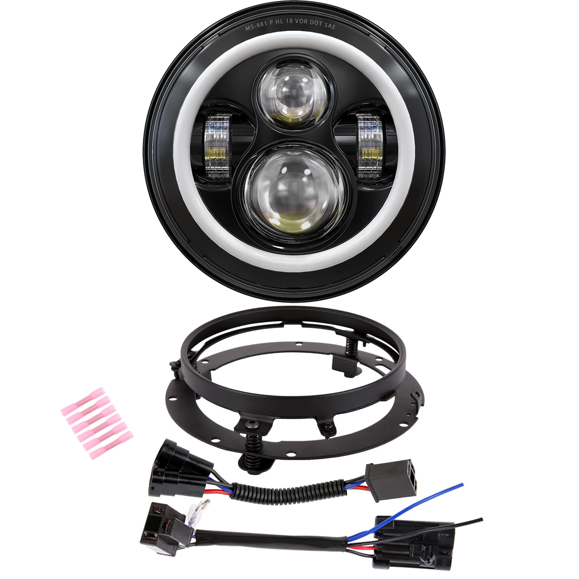 7 Inch LED Headlight DOT DRL Light Halo Bulb Kit for Touring Street Glide Road King Ultra Classic Electra Glide FatBoy Tri Cvo Heritage Softail Slim Deluxe Switchback Black