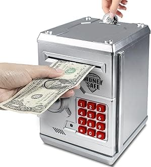 HUSAN Piggy Banks Money Banks for Kids, Electronic Password Code Money Banks ATM Banks Box Coin Bank for Children Boys and Girls (Silver)