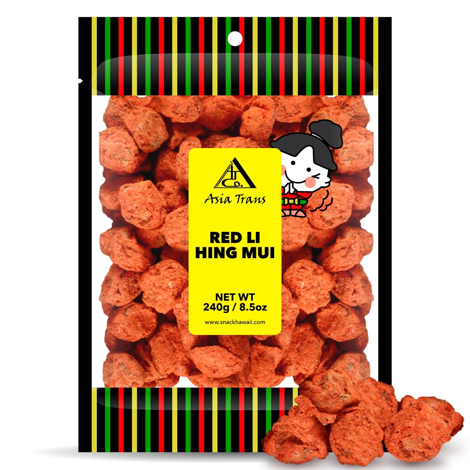 Asia Trans Seeded Red Li Hing Mui Crack Seed Plums - Hawaiian Favorite - Sweet, Sour, & Salty Dried Asian Plum