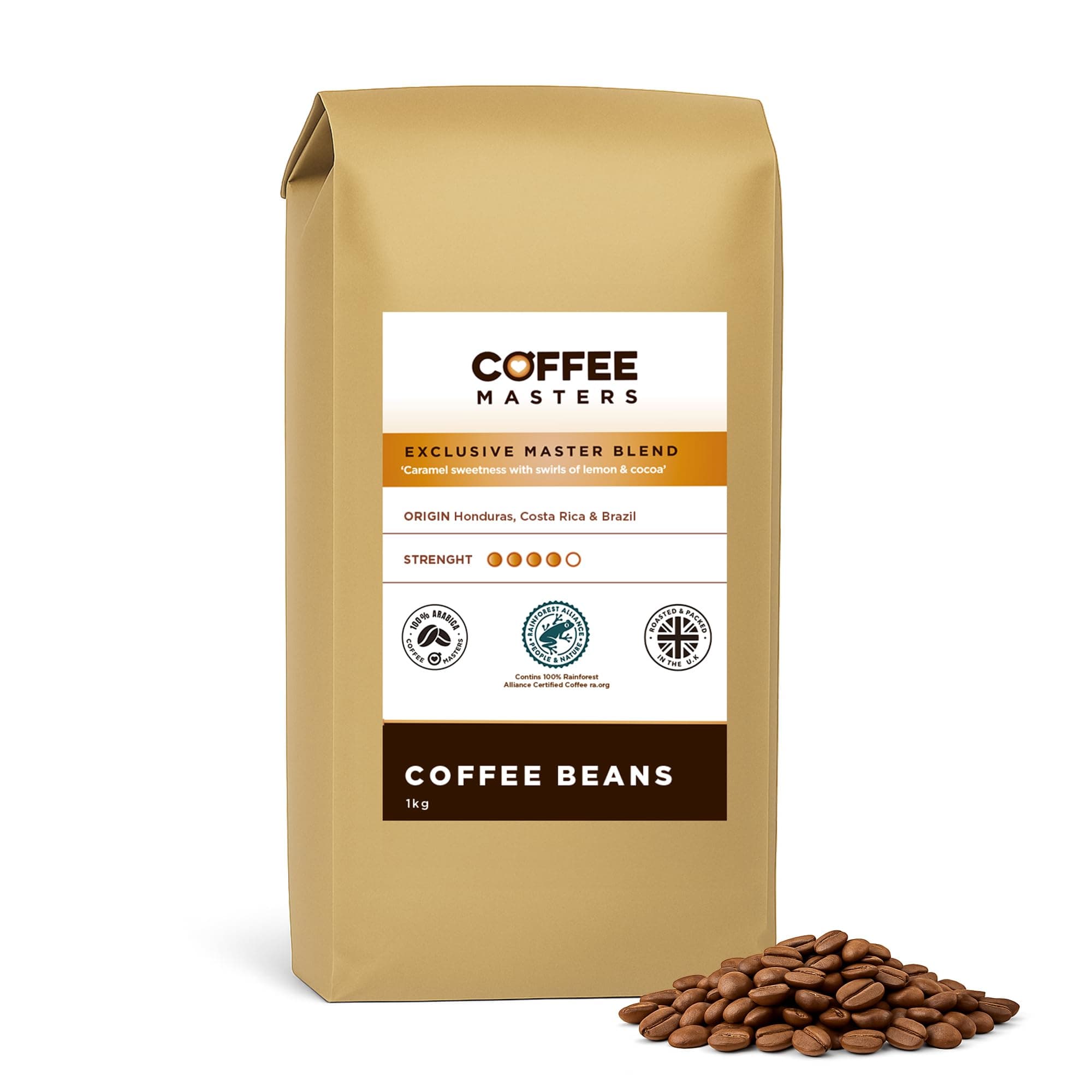 Coffee Beans 1kg Exclusive Master Blend - 100% Arabica, Medium Dark Roasted Whole Bean Ideal for Espresso Machines