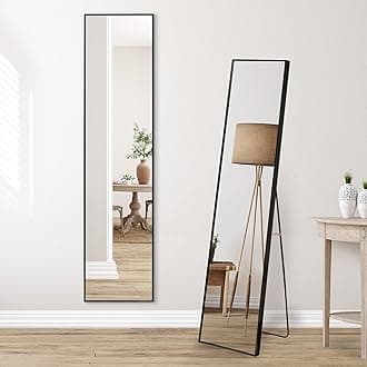 Americanflat 35x150 cm Aluminium Black Full Length Mirror with Stand - Free Standing Full Body Mirror for Bedroom and Living Room with Built-in Easel