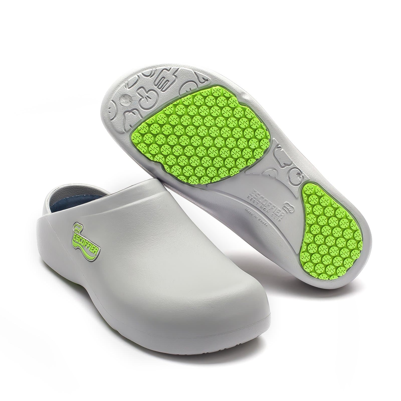 ESCOFFIER Waterproof Slip Resistant Kitchen Chef Clog - Non Slip Work Mule Shoes for Men Women, Grey, 7 (Medium, Grey, Numeric_10)