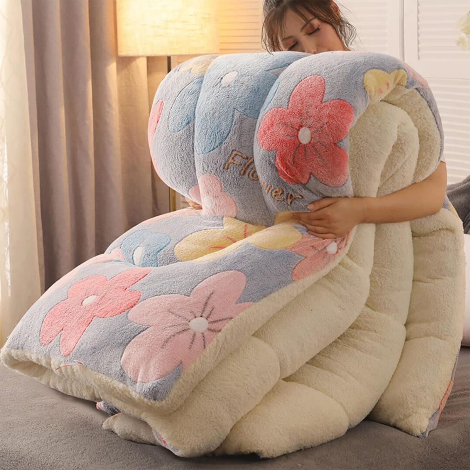 Cotton Winter Patchwork Duvet, Winter Warm Lamb Velvet Core, Thick Warm Lamb Cashmere Blanket, Lamb Velvet Winter Quilt, Autumn and Winter Thickened Warm Quilt,A,150 * 200cm(5.5kg)