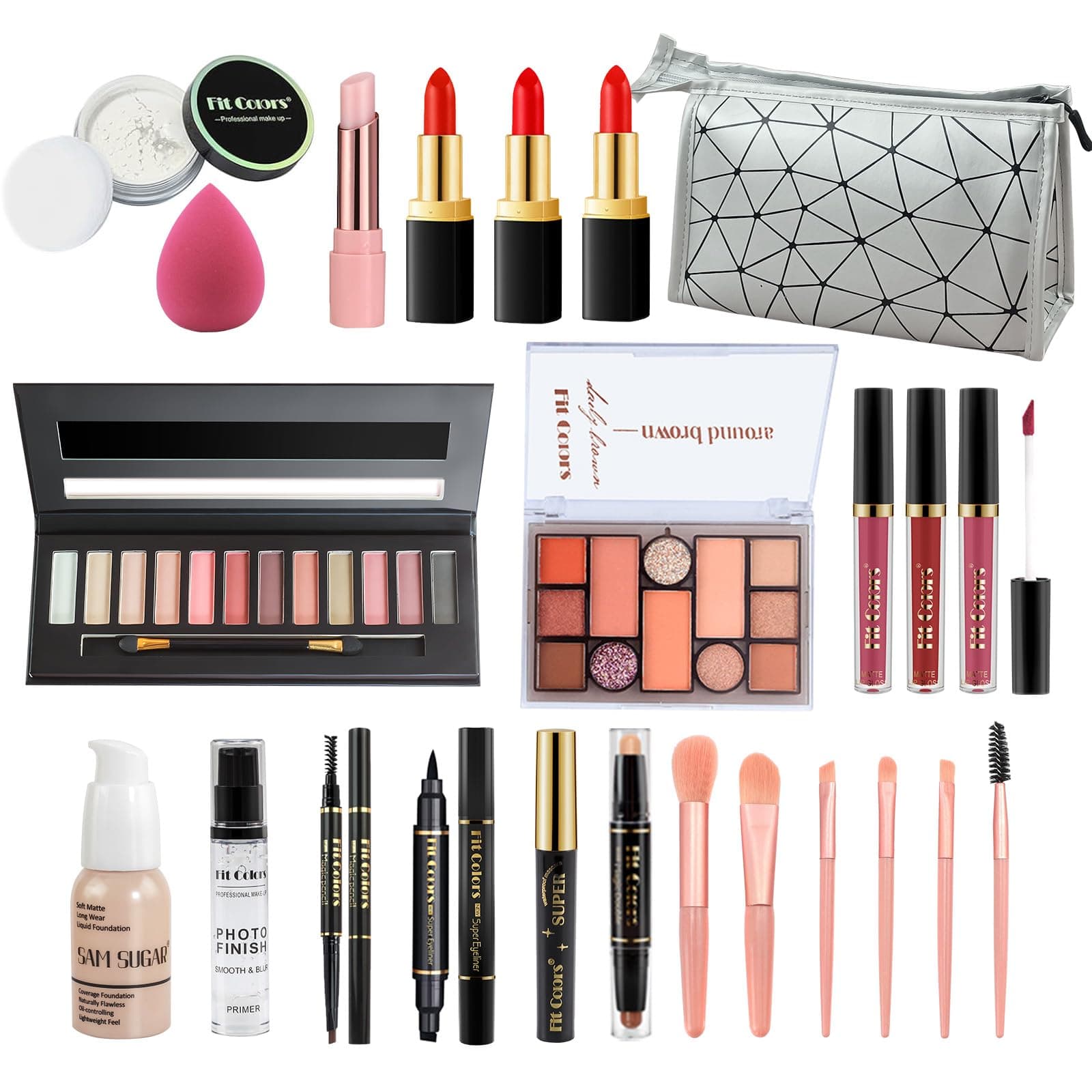 Proamate All in one Makeup Set, Cosmetic Make Up Starter Kit With Storage Bag Portable Travel Make Up Palette Eyeshadow Foundation Lip Gloss Makeup Gift Set for Teenage & Adults(Kit A001)