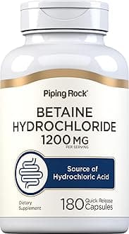 Piping Rock Betaine HCL Capsules | 1200mg | 180 Pills | Hydrochloride Supplement | Non-GMO, Gluten Free