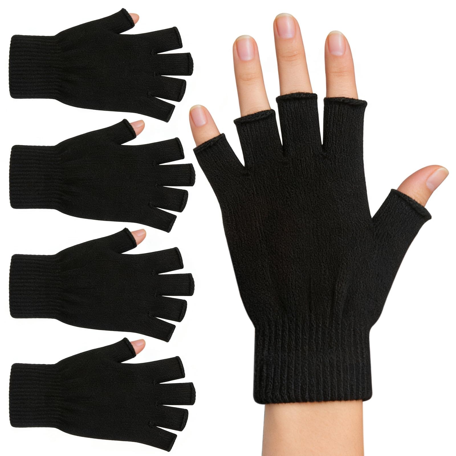 monochef Fingerless Gloves Half Finger Winter Warm Knit Thermal Working Running Biking Driving Typing Men Women Black