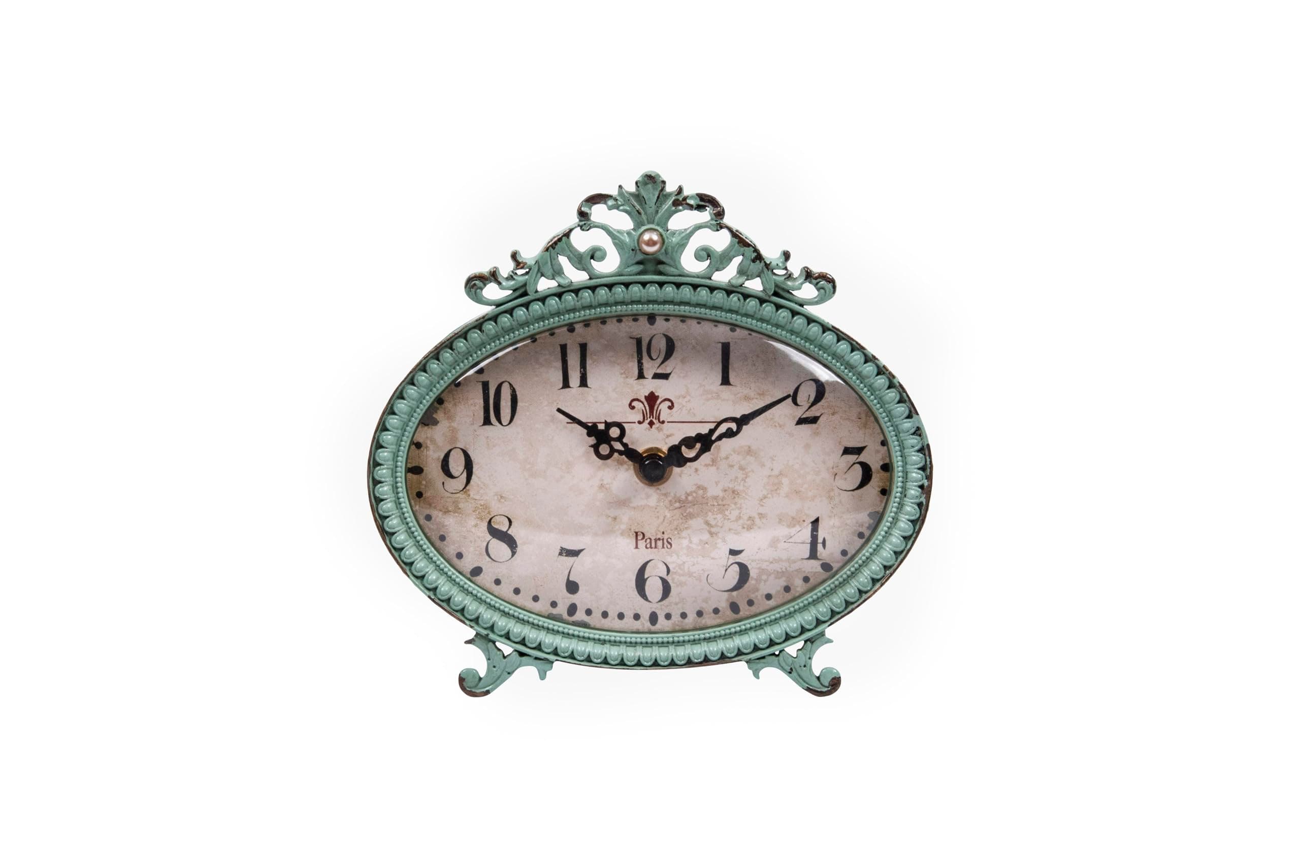 Green Antiqued Pewter Mantel Clock