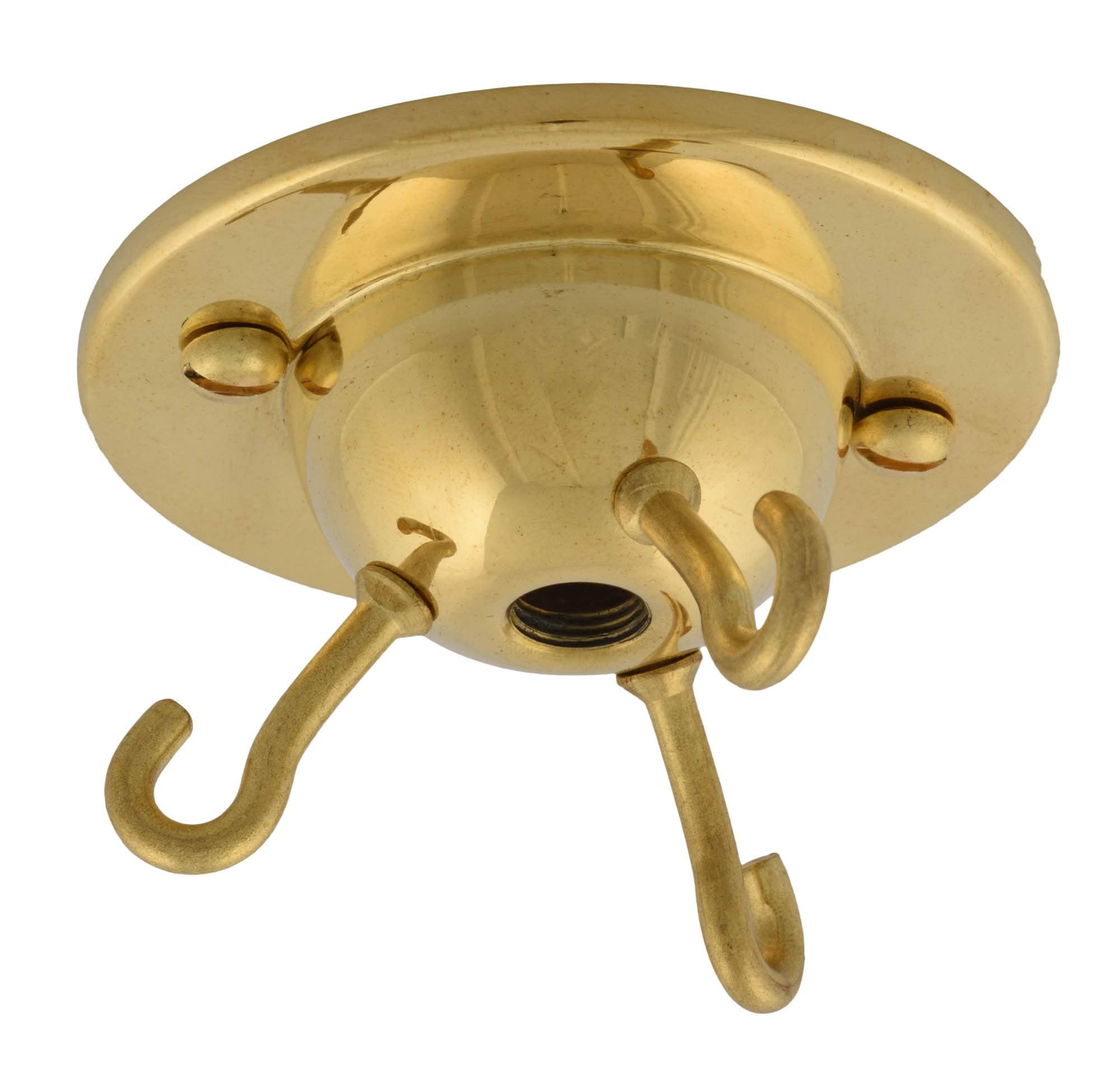 ElekTek Brass 3-Hook Ceiling Rose Plate for DIY Suspended Indoor Hanging Plants, Decorative Inverted 'Fly Catcher' Shades Without Wired Light Fittings