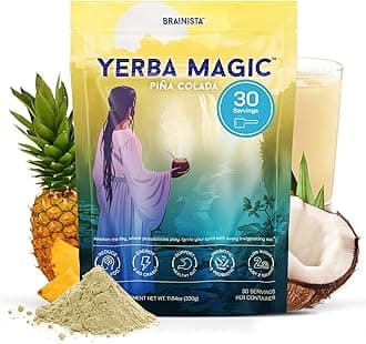 Yerba Magic – Yerba Mate Tea Instant Powder Super Drink with Nootropics, Prebiotics & Probiotics – Clean Energy, Mental Clarity & Gut Wellness | Low Sugar, Natural Caffeine – Pina Colada, 30 Servings