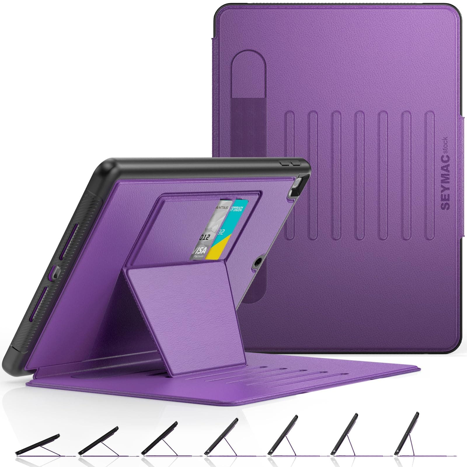 SEYMAC stock Case for iPad 9th/8th/7th Generation 10.2'', Strong Magnetic Auto Sleep Shockproof Case with Absorbing Multi-Angles Stand, Pen Holder, Card Slot (Purple)