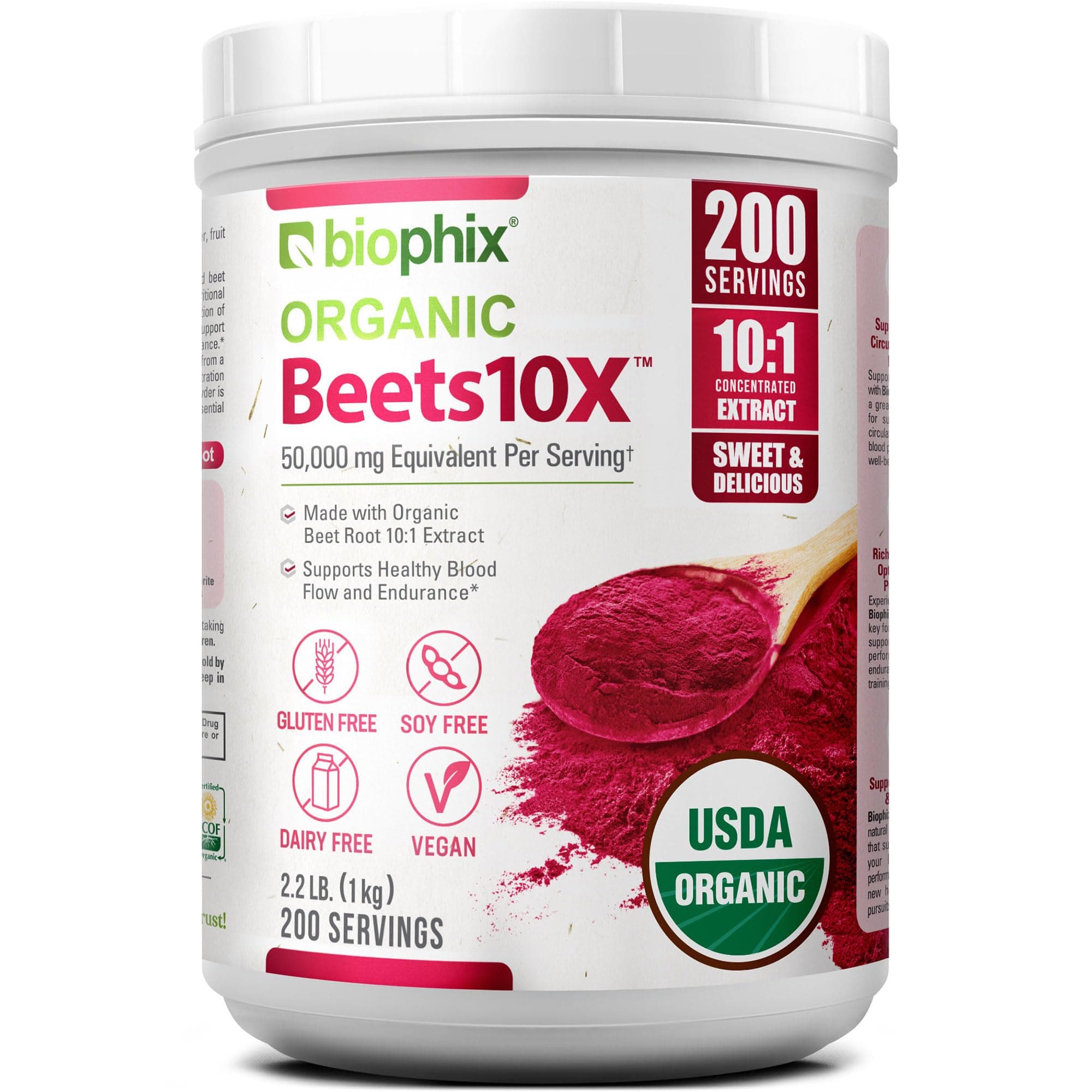 biophix Organic Beets 10X Beet Root Powder 2.2 lb 50000 mg Equivalent - Superfood - Powerful Antioxidant - Rich in Nitric Oxide - Supports Heart Health - Natural Flavor - No Sugar Added