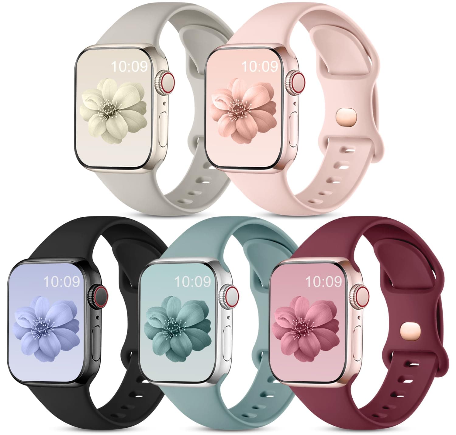 CeMiKa 5 Pack Straps Compatible for Apple Watch Strap 49mm 46mm 45mm 44mm 42mm 41mm 40mm 38mm, Silicone Sport Band for iWatch Series 11 10 9 8 7 6 5 4 3 2 1 SE SE3 Ultra 3/Ultra 2 1, Women Men