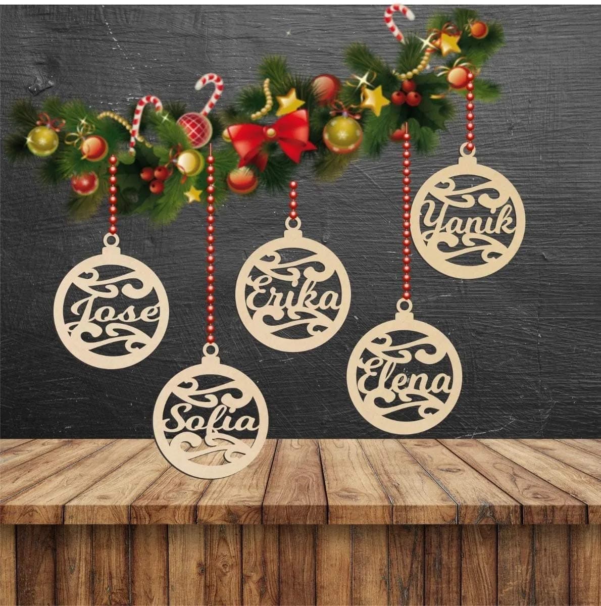 Set Openwork Christmas Decorations Laser Cut Stock Vector 8x8 CM (10)