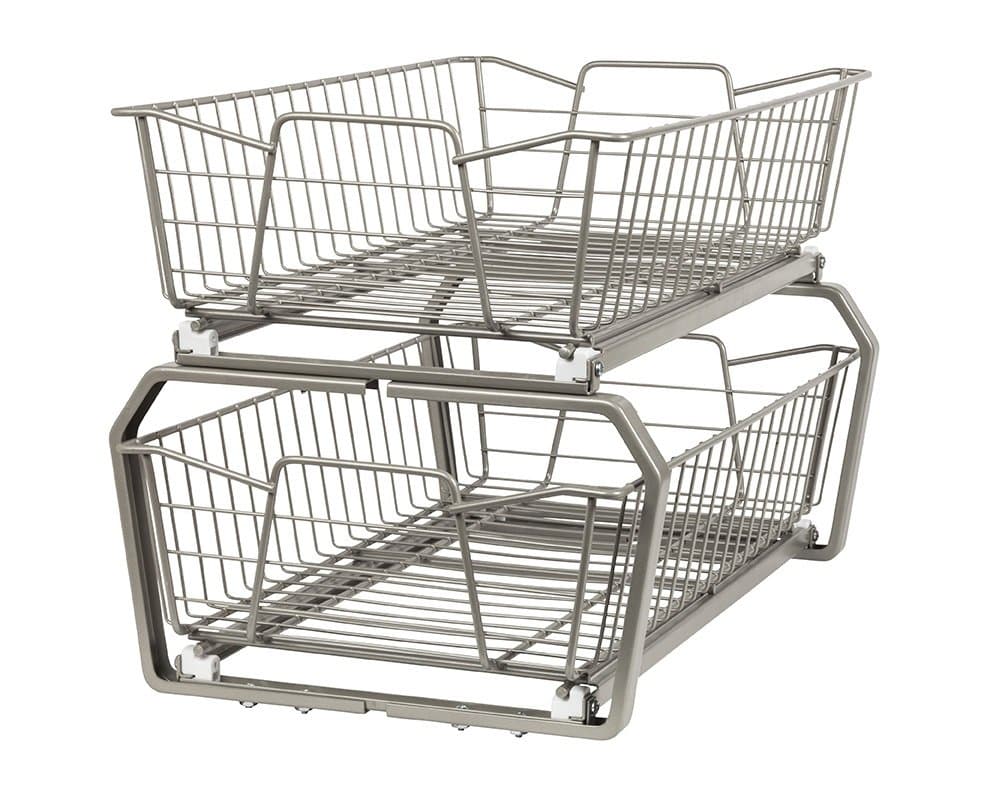ClosetMaid 11 in. Pull Out Cabinet Organizer, 2 Tier, Heavy Duty, Slide Out Pantry Shelves Drawers for Kitchen, Bathroom, Nickel