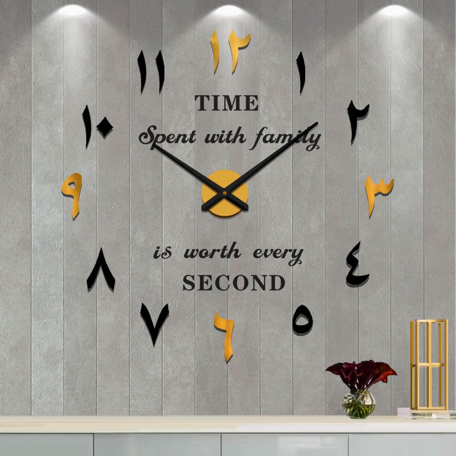 Wall Clock Eastern Arabic Numerals Wall Clock for Living Room Decor, Decorative Wall Clocks Battery Operated (Gold Home Decoration)