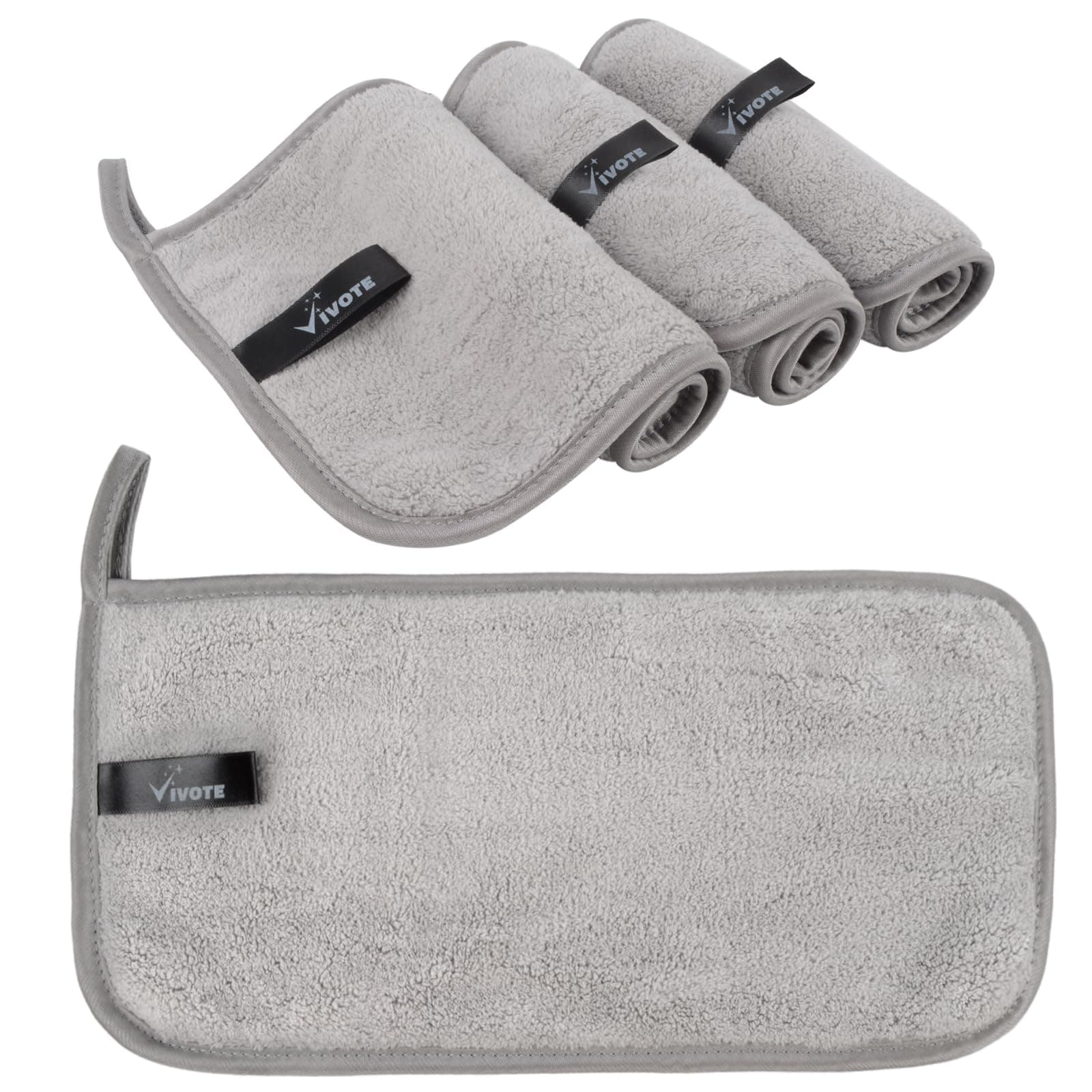 VIVOTEMakeup Remover Cloths Reusable Microfiber Face Wipes for Make Up Removing, 4 Pack of Face Cloths,Facial Cleaning Wipes for Women (Light Grey, 15 * 30cm)