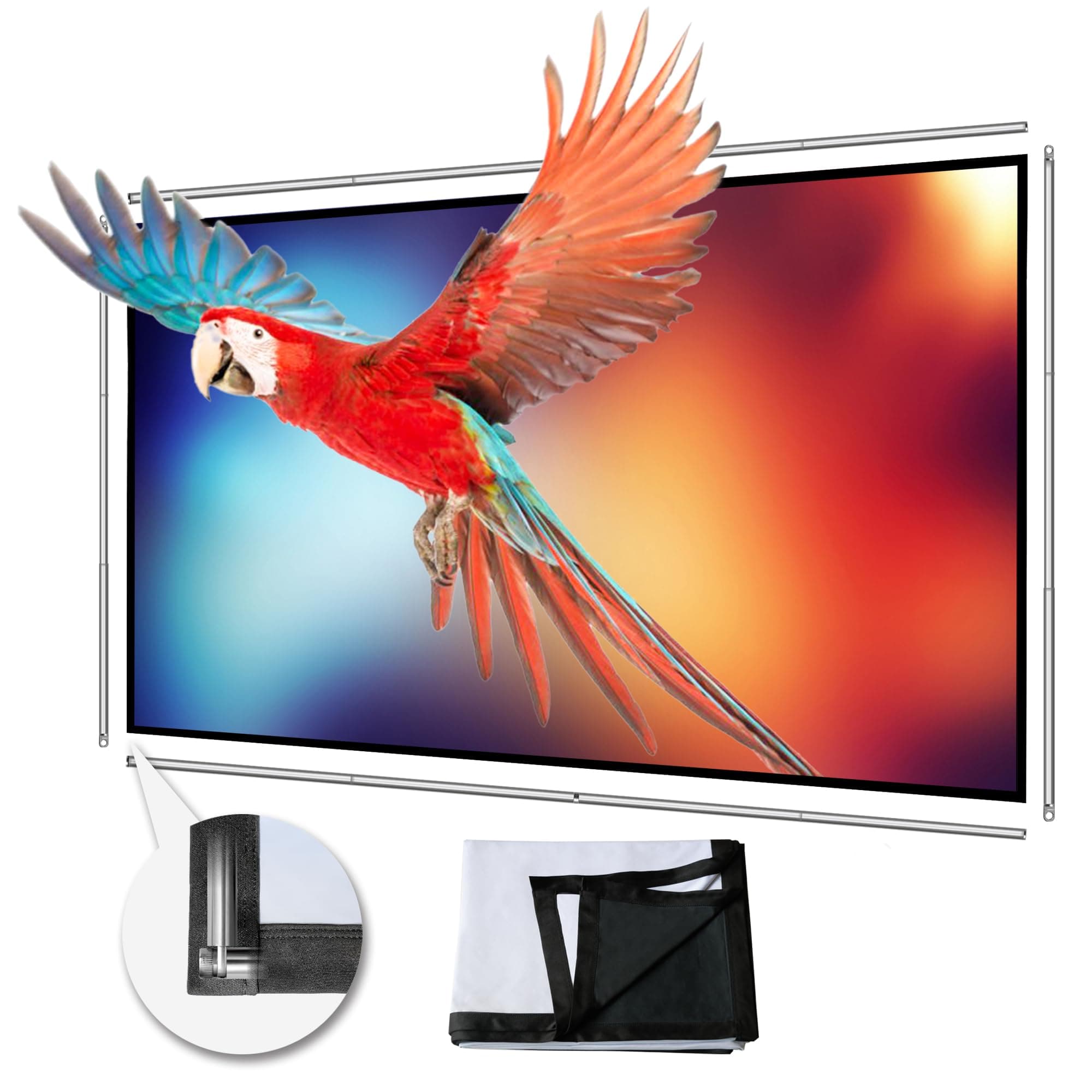 70" Folding Projector Screen with Lightweight Telescopic Pole Frame Wall Mount with Anti-Crease Black Backing Silver Portable Projection Screen