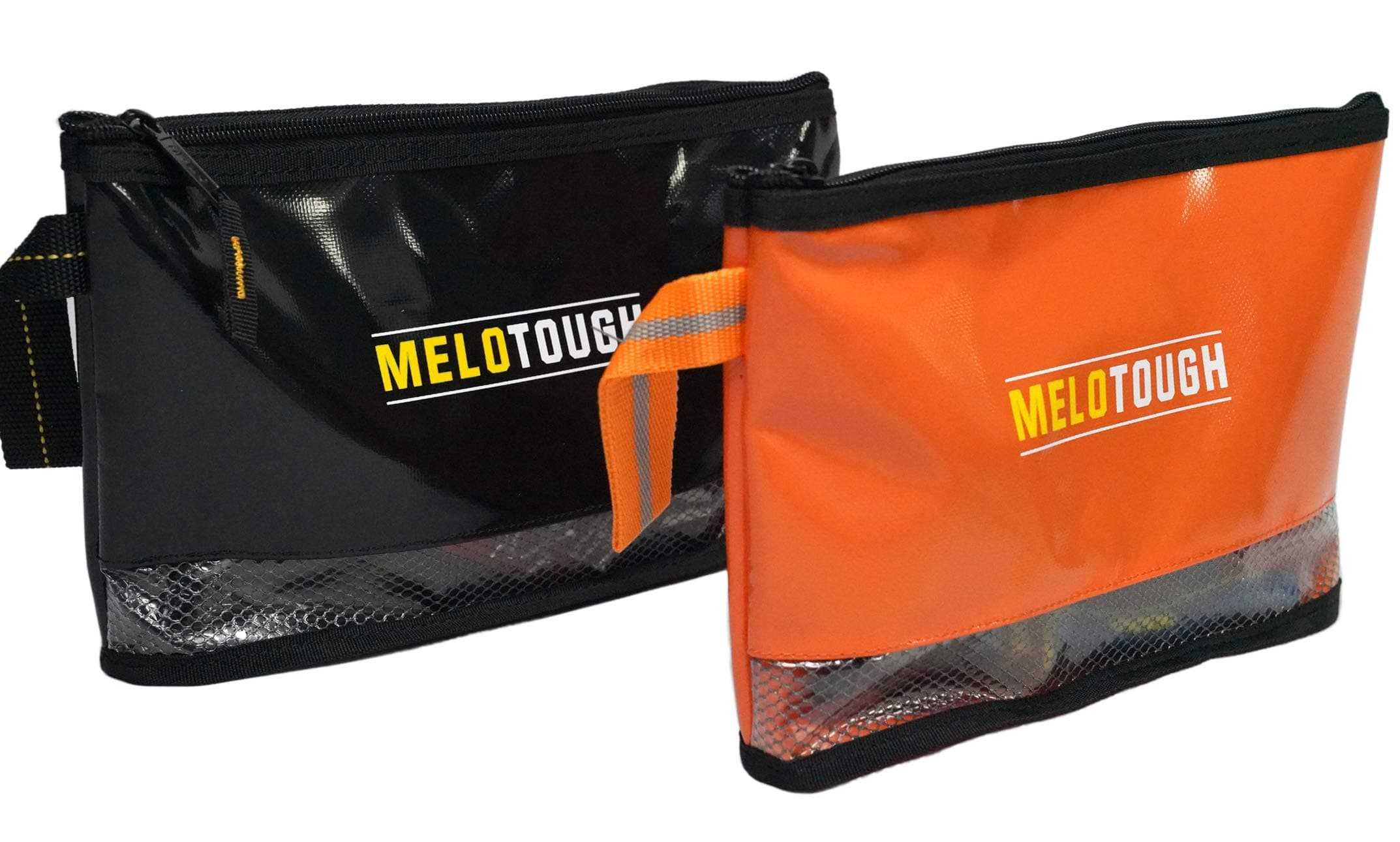 MELOTOUGHWaterproof Material 12 inch Zipper Tool Pouch , Multipurpose Small Tool Bag Carry Case For Small Tools - Storage Pouches, Accessories for all your need orgainzation (Black &Orange)