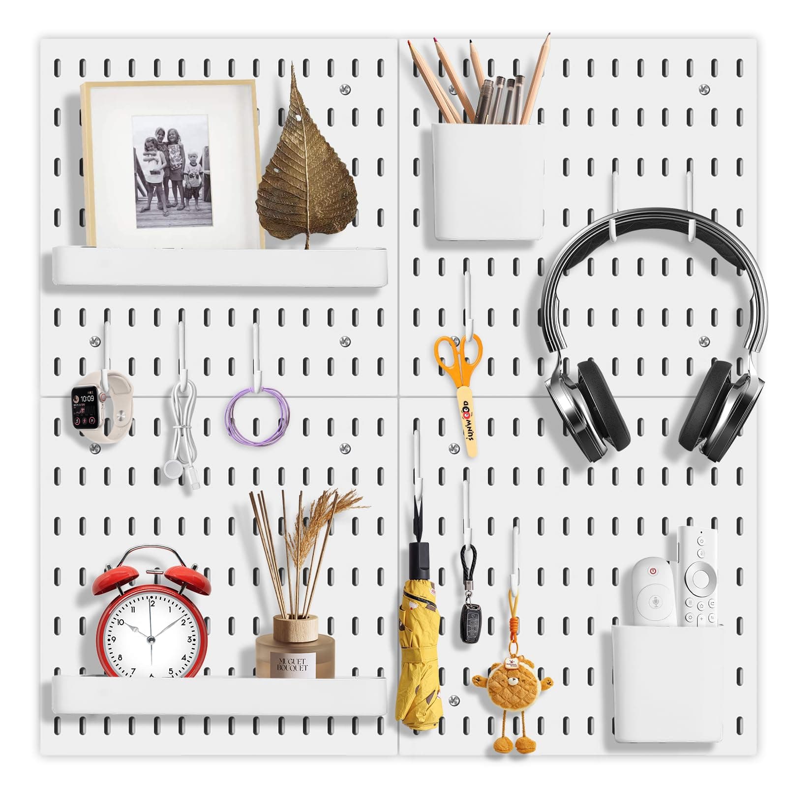 Savieva Wall Organiser Pegboard Combination Kit,Pegboard 56 * 56cm Complete Set (4 Tiles 28x28cm Pegboards) and Accessories for Home and Office,Free Combination & Easy Install (White)