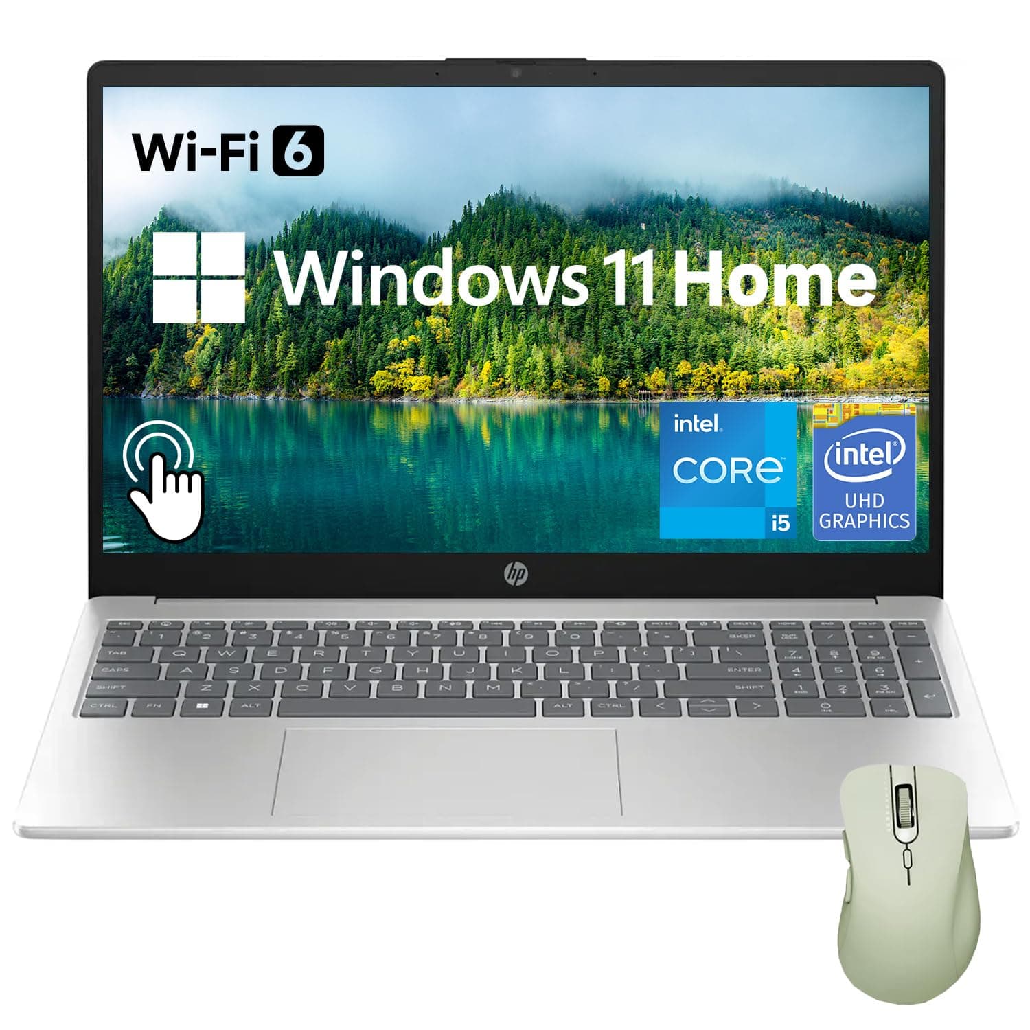 HP (Upgraded) 15.6" HD Touchscreen Laptop, Intel Core i5-1235U, 32GB RAM, 1TB PCIe SSD, Webcam, HDMI, Numeric Keypad, Wi-Fi 6, Windows 11 Home, Silver, Bundle with Thunderobot ML101 Wireless Mouse