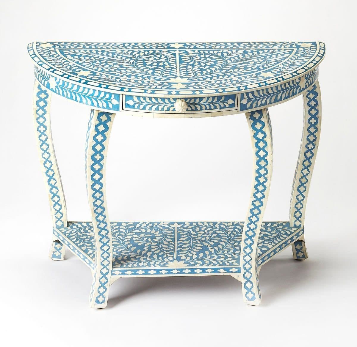 Darrieux Traditional Bone Inlay Demilune Console Table Blue