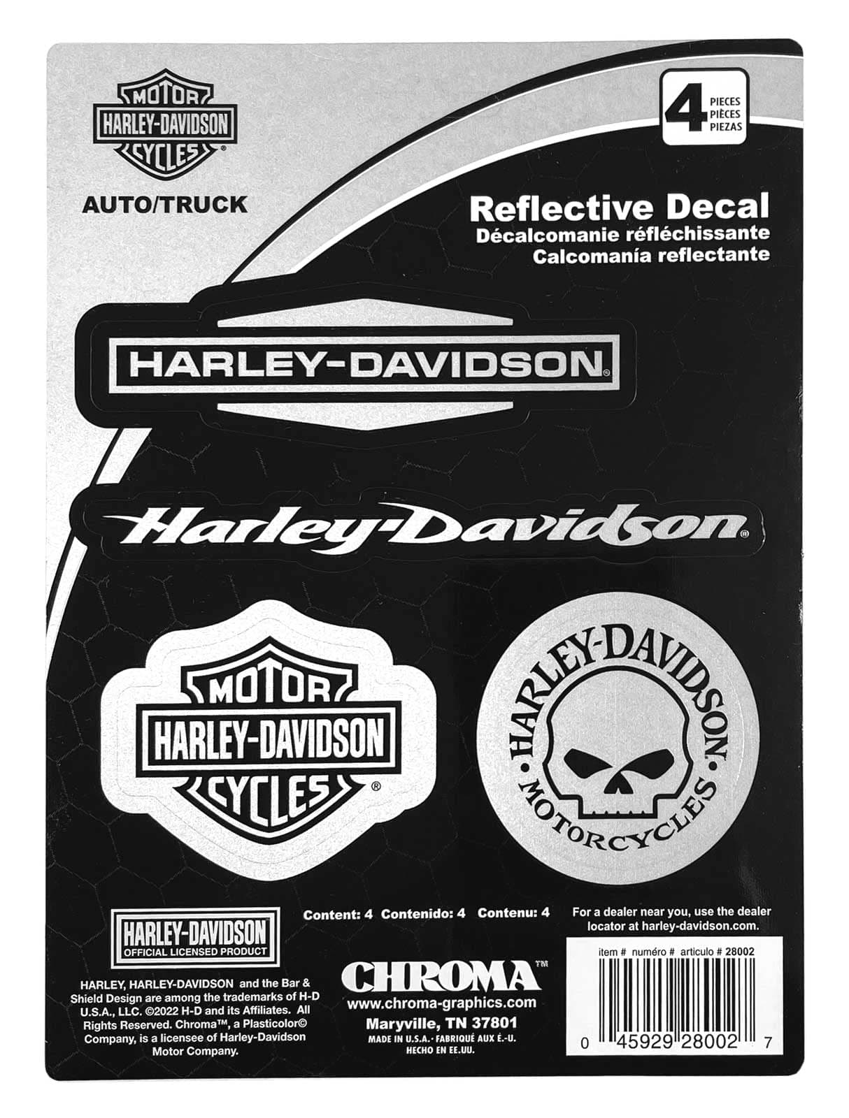 CHROMA CG28002 Harley-Davidson 4pc Script and Logo's on Silver Background Decal Kit