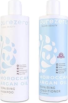 Purezero Moroccan Argan Oil Shampoo & Conditioner set - Repair Damaged Hair - Fight Dandruff & Frizz - Zero Sulfates, Parabens, Dyes, Gluten - 100% Vegan & Cruelty Free - Great For Color Treated Hair