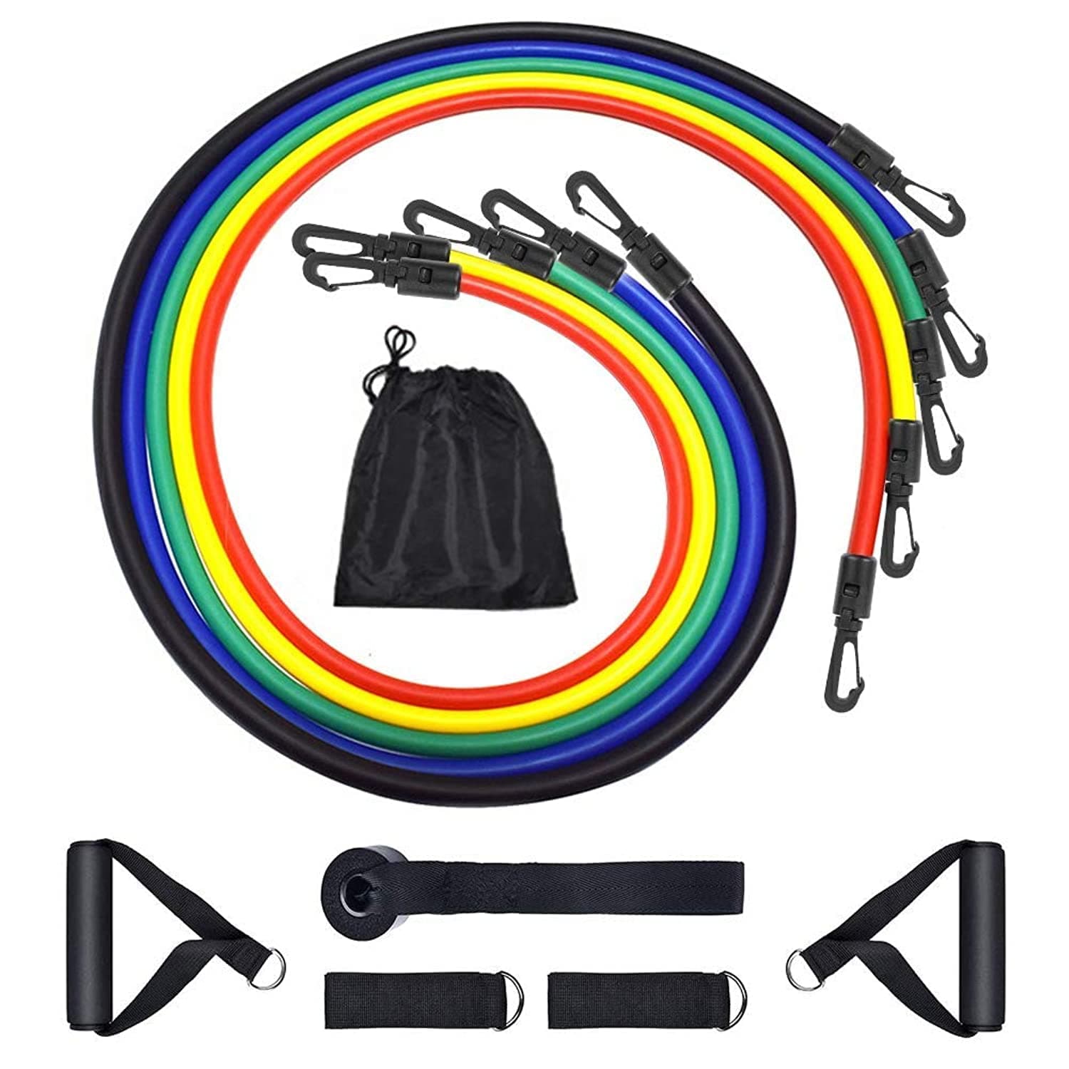 SKY-TOUCH Portable Exercise 11Pcs Resistance Band Set Stackable Up to 150 Lbs (5 Stackable Exercise Bands with Door Anchor, Ankle Straps Carrying Case) Exercise Stretch Fitness Home Set