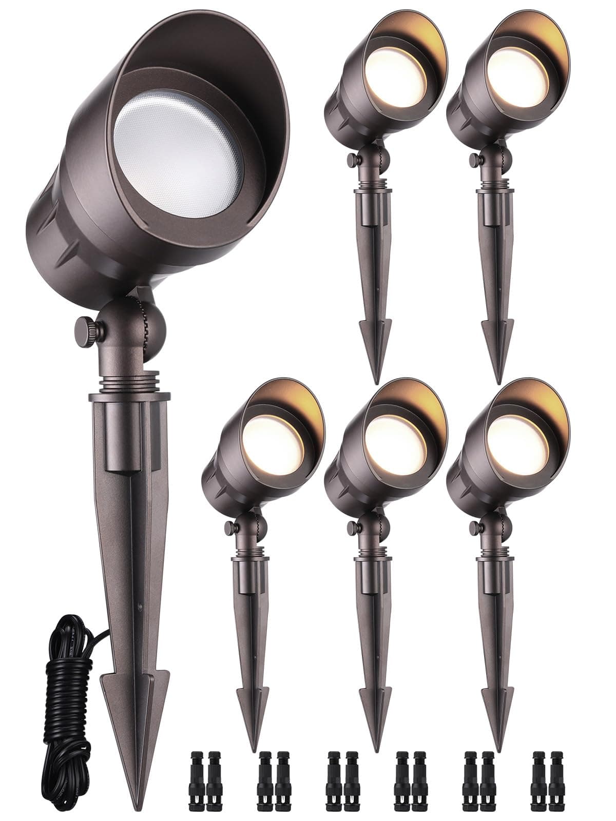 Low Voltage LED Landscape Spotlight, 5W 12V Pathway Lights Outdoor, CRI90, Aluminum Spot Lights for Garden, ETL Listed, IP65 Waterproof, 3000K Warm White, Oil Rubbed Bronze, Pack of 6