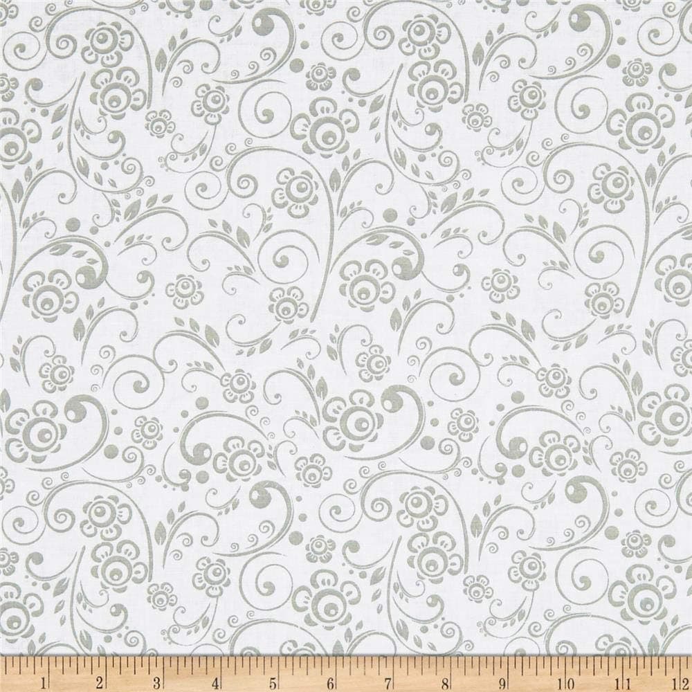 108" Wide Back Get Back Flourish Grey/White, Fabric by the Yard