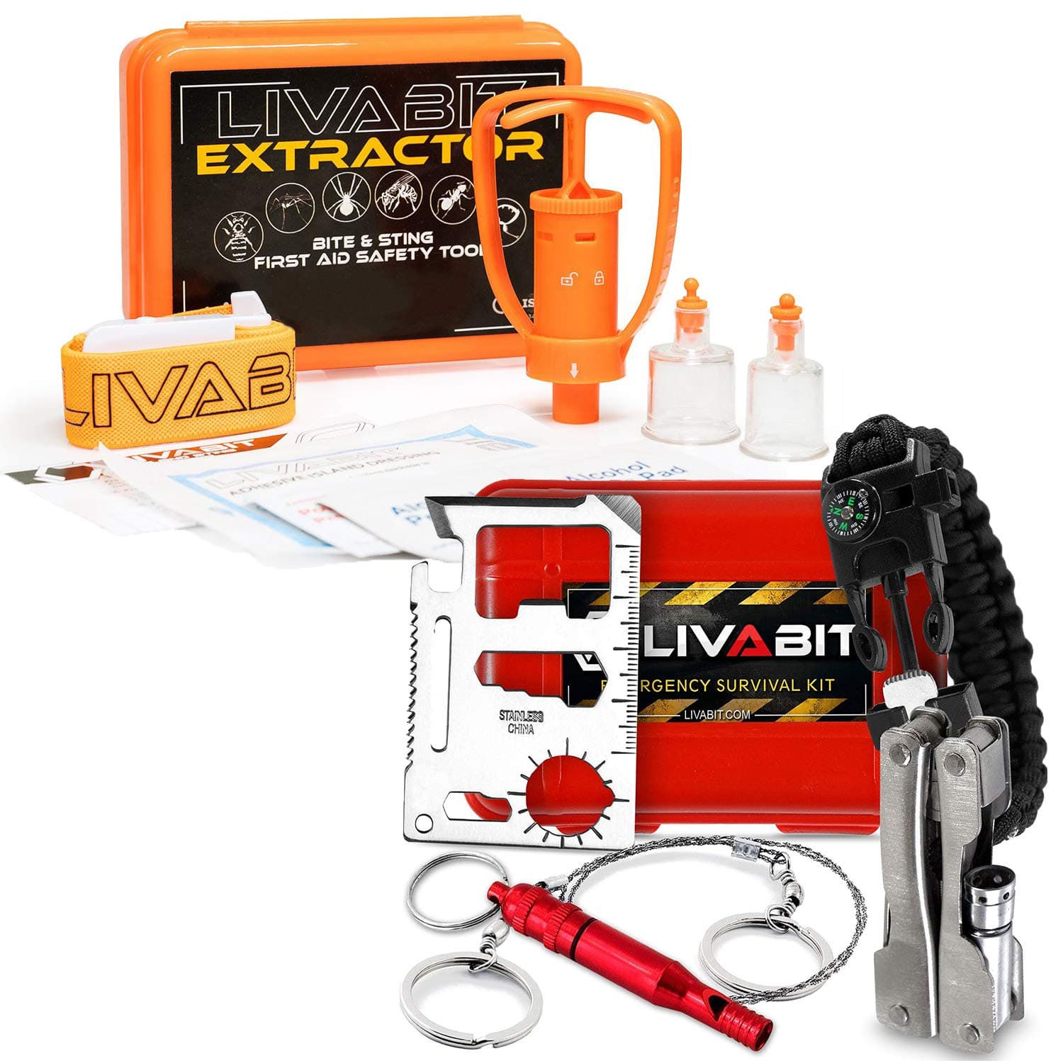 Dual Pack First Response Safety Tool Emergency Kit F.A.S.T. Venom Extractor Snake Bite and Sting Suction Pump & SOS Survival Multi Tool Pack