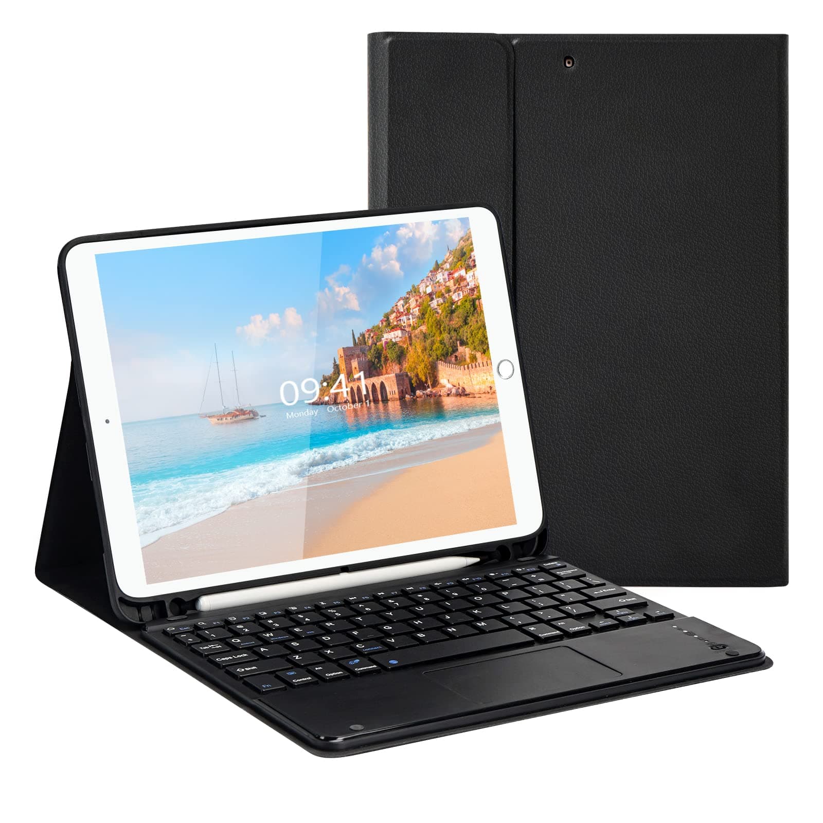 LAMA Touchpad Keyboard Case for iPad 10.2" 9th 8th 7th Generation, iPad 9th Generation Case with Keyboard, Flip Stand Keyboard Case with Pencil Holder for iPad Air 10.5"(3rd Gen)/iPad Pro 10.5 in,BK