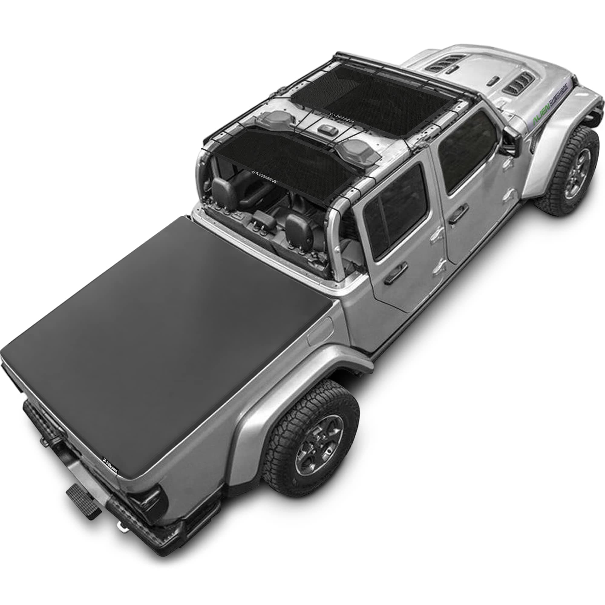 Alien Sunshade Jeep Gladiator Sun Shade (2018-Current)- Front & Rear Mesh Sunshade for Jeep Gladiator 4 Door, Reduces Wind & Noise – Universal Fit for Jeep Gladiator Accessories - (Black)