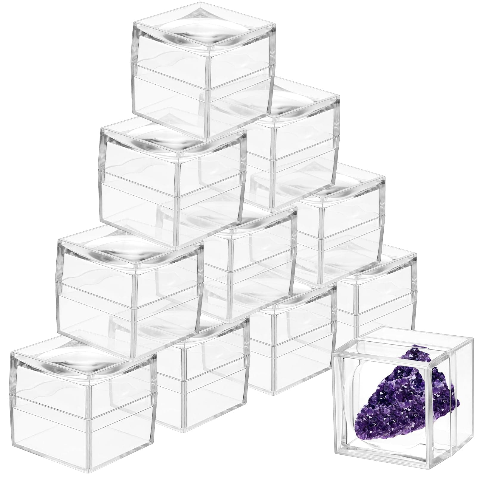 10 Pack Rock Display Case Clear Rock Collection Boxes Storage 2.5 x Magnifying Specimen Boxes Bug Viewer Box for Mineral Stone Storage Gemstone Fossil Crystal Coins Collectibles