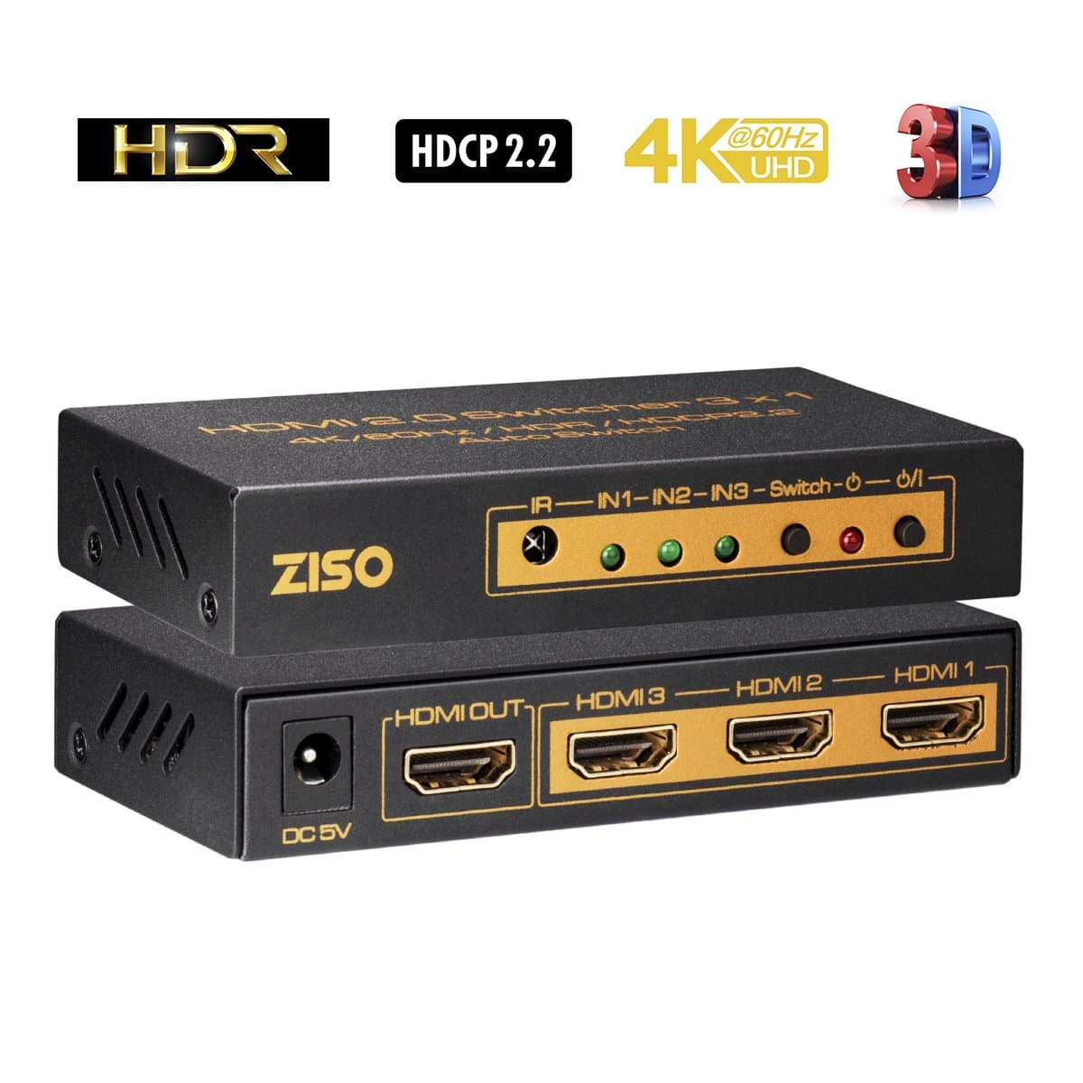 4K HDMI 2.0 ARC Switcher, 3 in 1 Out with Optical SPDIF & RCA L/R Audio Out, Audio Extractor Splitter with Remote, 4K/60Hz 4;4:4 HDR HDCP2.2 (HDMI 2.0 UHD-SW3ARC) (3*1 Switch / HDMI 2.0)