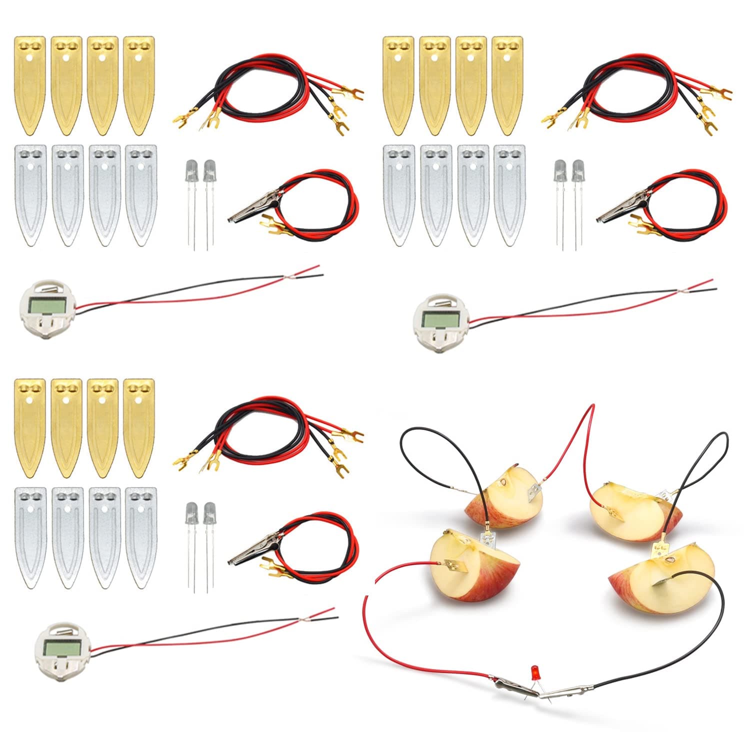 Wzttdm 3 Sets Fruit Battery Science Experiment Kit for Home Teaching Toy, Orange Lemon Potato Battery Physics Teaching Experiment with Electronic Clock Educational Toy for Students