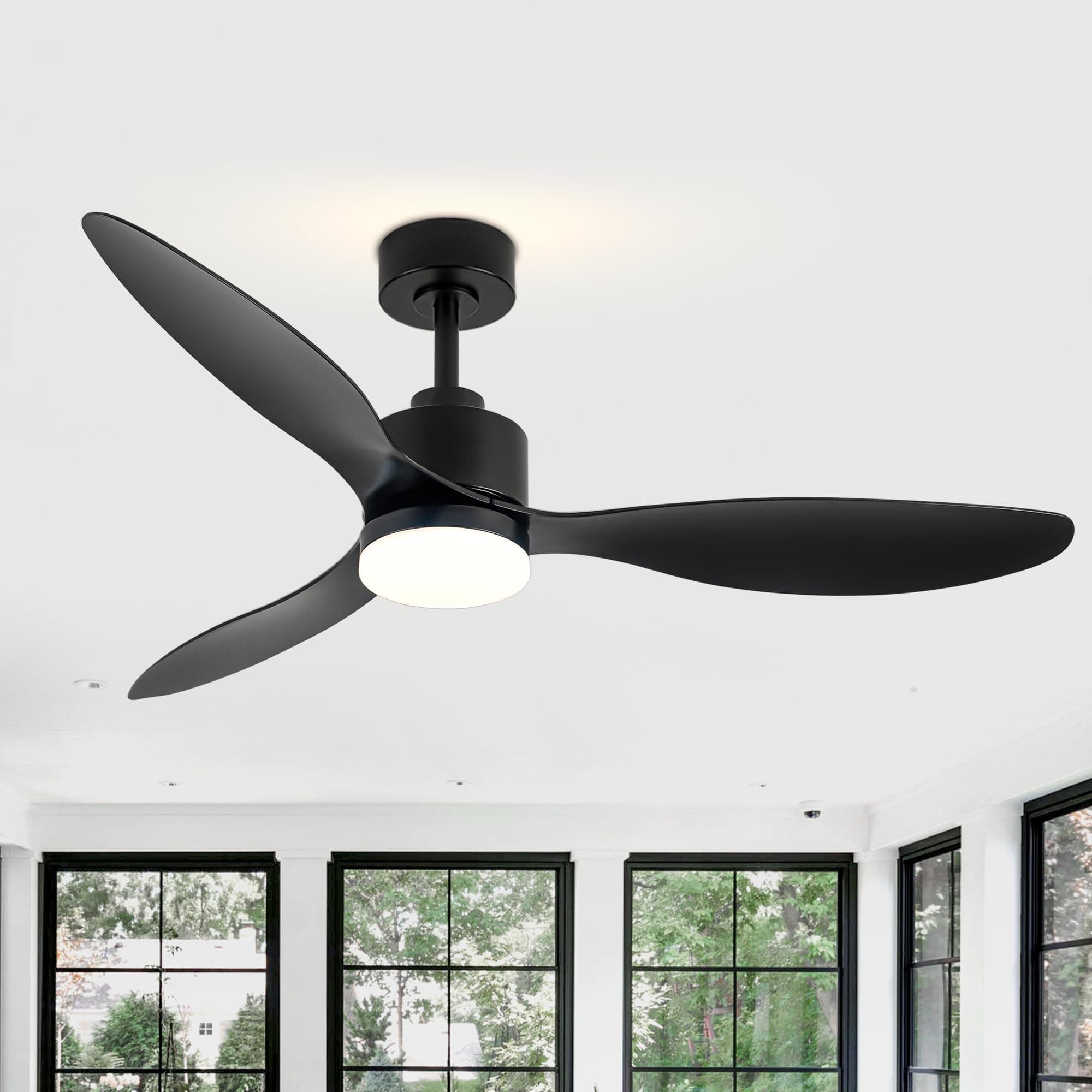 52" Ceiling Fans with Lights and Remote, Quiet DC Motor, 3 Reversible Blades, 6-Speed, Modern Industrial Black Ceiling Fan with 3-Color LED Light Fandelier for Bedroom Living Room
