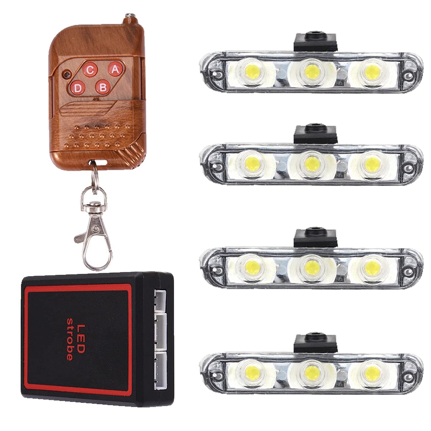 LED 4X3 DRL Light with Remote for Car Front Grille DC 12V Strobe Car SUV Truck Police ,Ambulance Light Auto Strobe Warning Light Flashing Firemen Lights