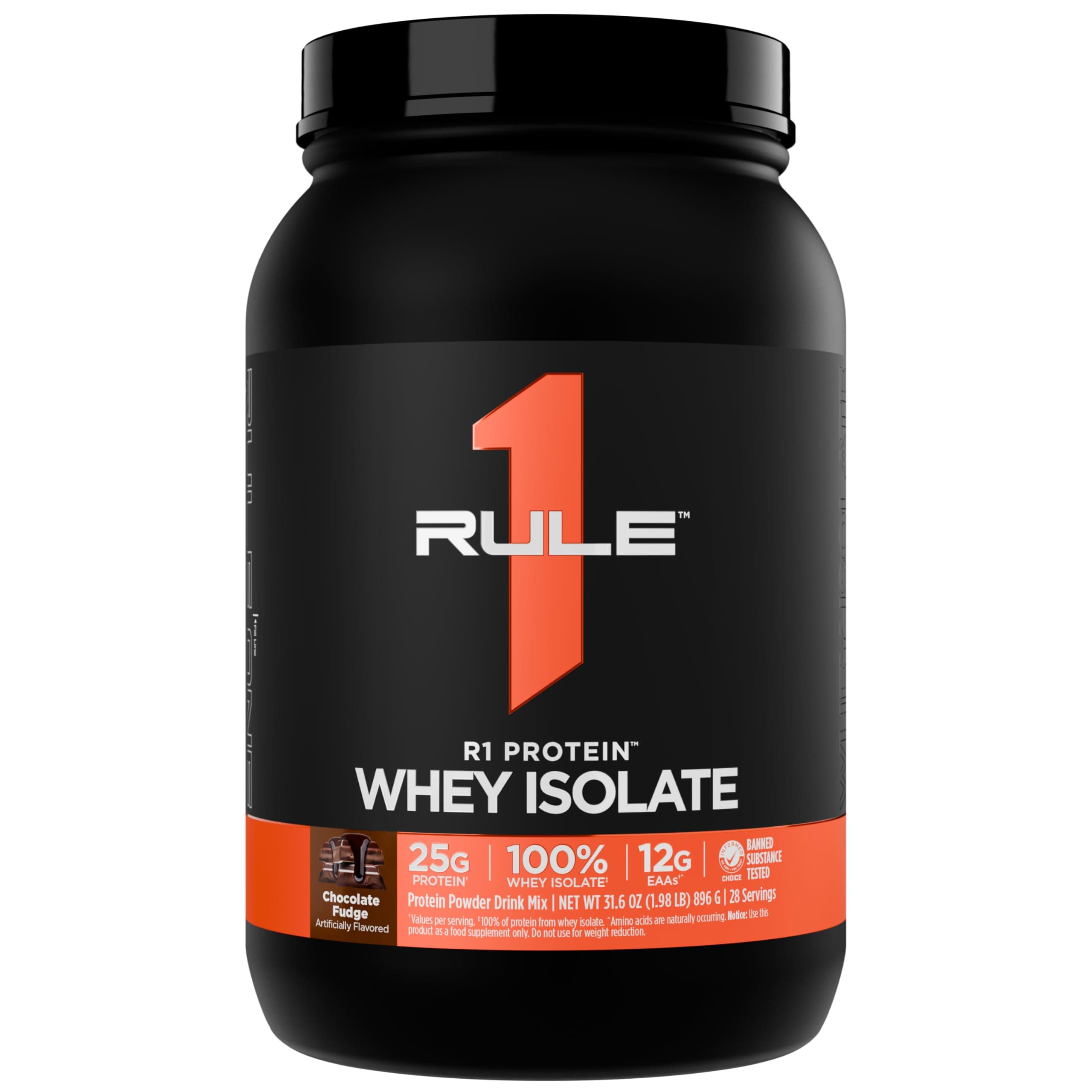 Rule 1 Proteins R1 Protein Whey Isolate - with 25g Protein & 6g BCAA Exclusively from Isolated & Hydrolyzed Sources for Workout Recovery (2 Pounds, Chocolate Fudge)