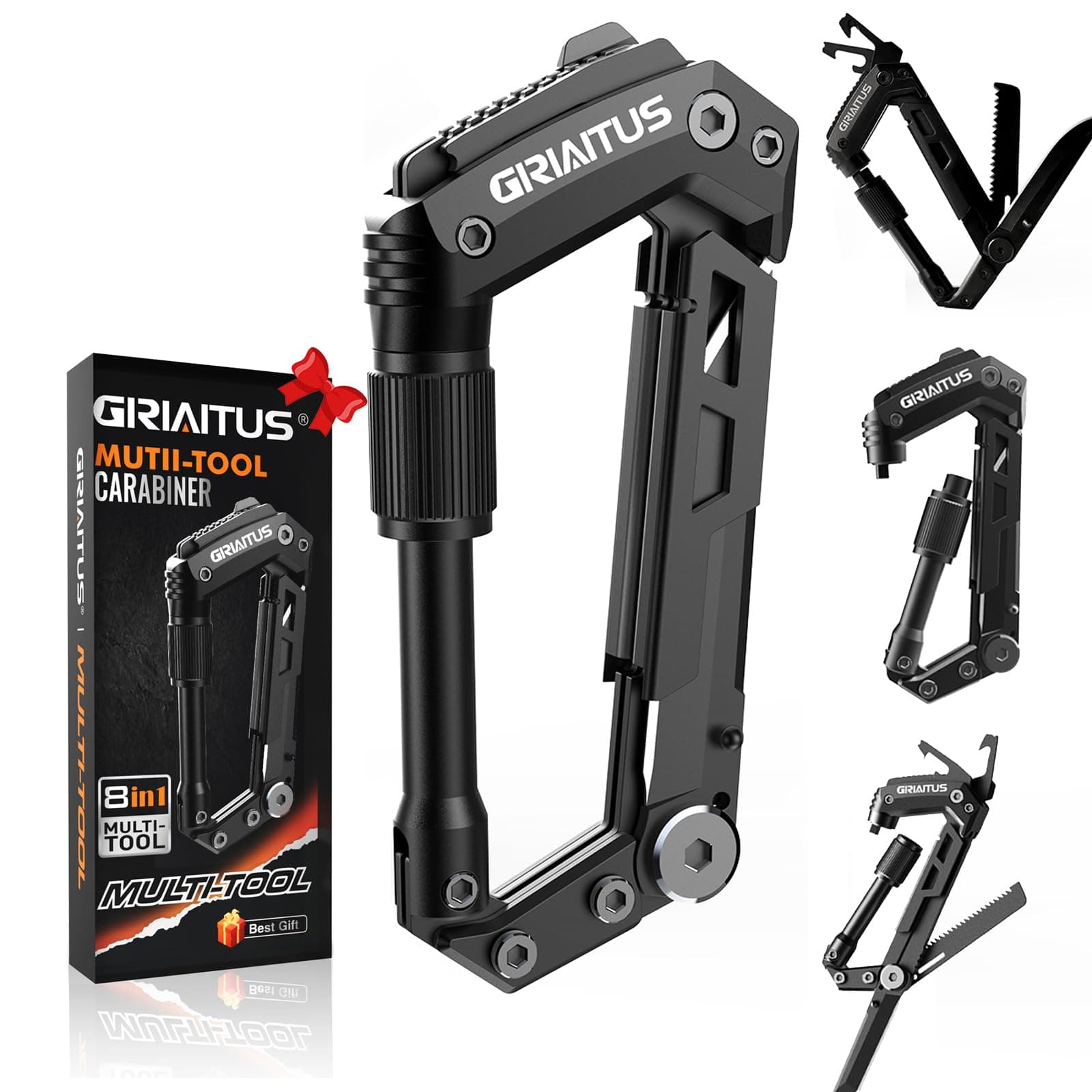 Locking Carabiner Clip 8 and 1 Multi Tool Heavy Duty Keychain Cool Pocket Gadgets Gifts for Men Cool Pocket Gadgets Outdoor Hiking Camping Essentials