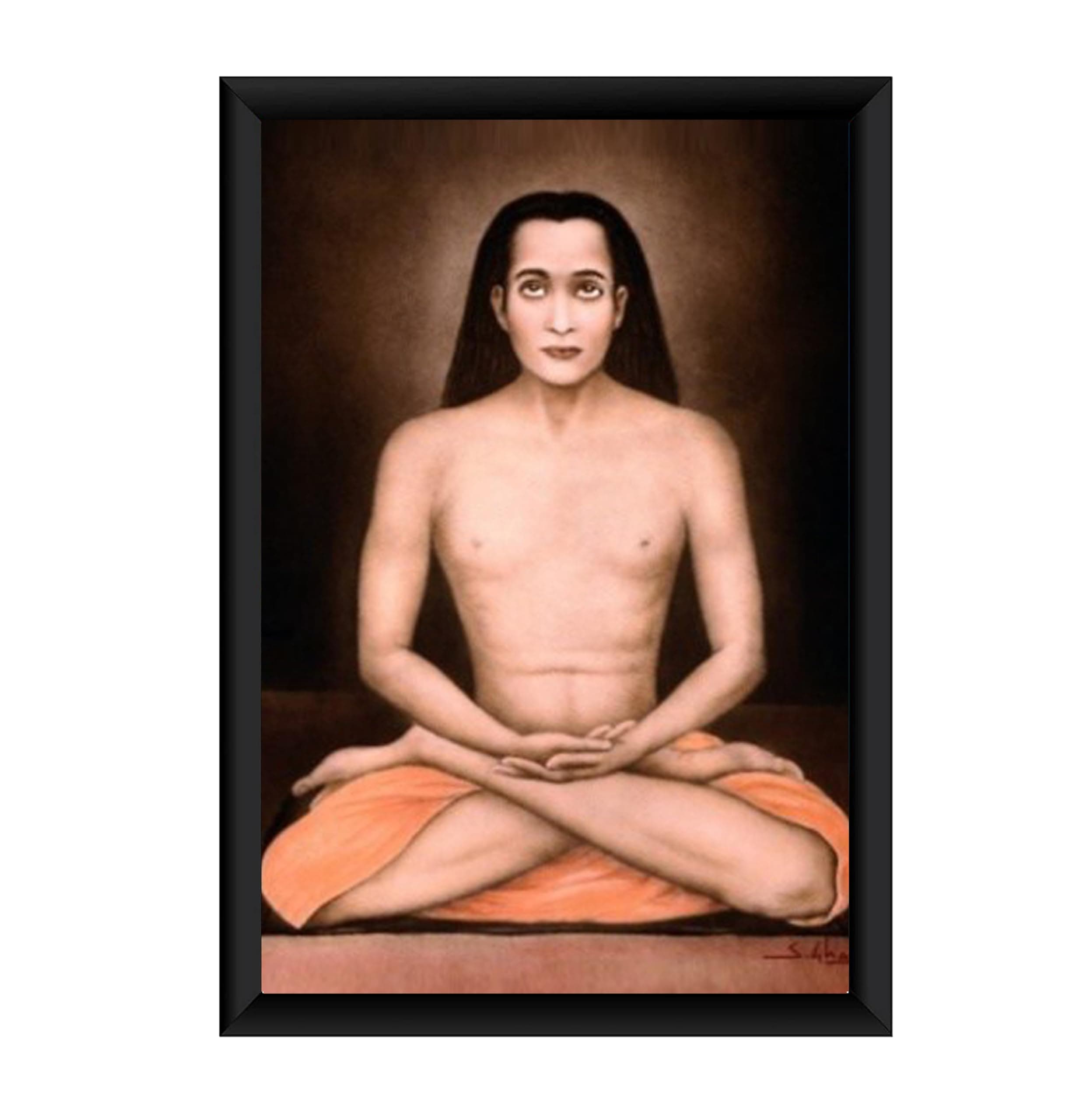 Zig Zag Mahavatar Babaji Photo Frame For Wall Table Size Small (6x8 inches, Acrylic Glass),Black
