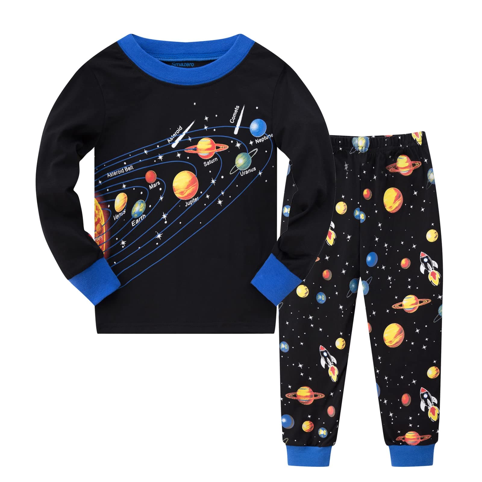 Boys Pyjamas Sets Solar System Space Pyjamas Cotton Long Sleeve Christmas Pjs 2 Piece Outfit Pajamas for Kids Clothes 2-11 Years