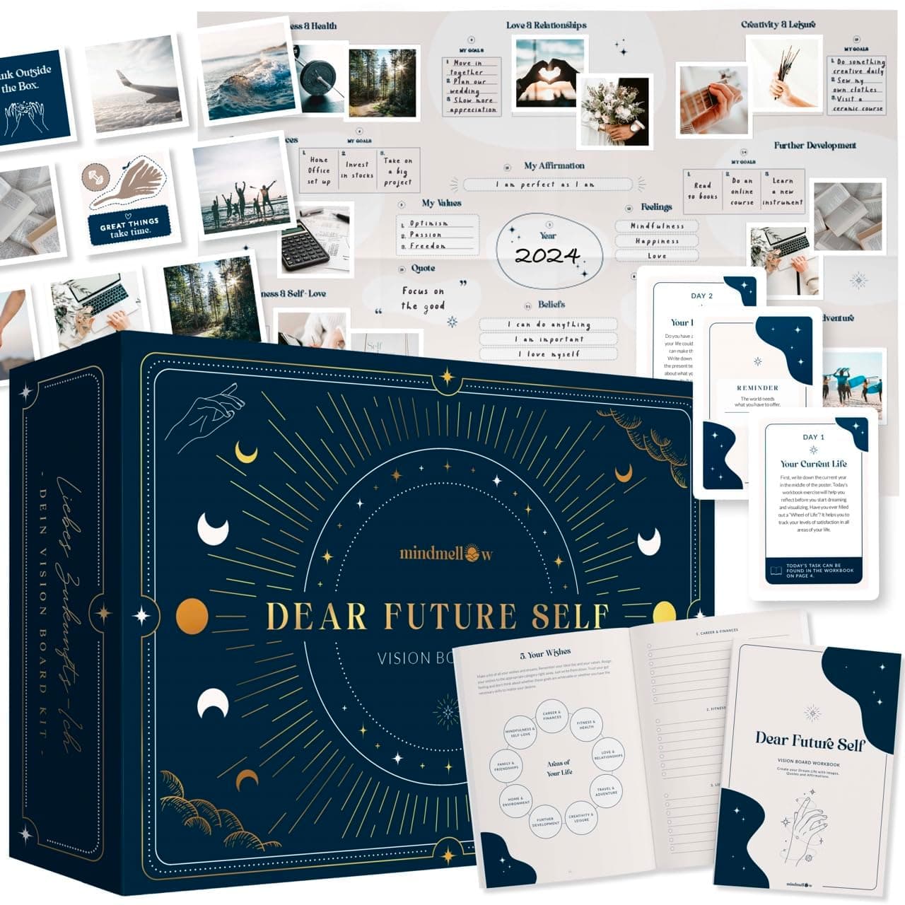 Mindmellow Vision Board Kit ''Dear Future Self'' - Create Your own Vision Board for Wall and Visualize The Life of Your Dreams, Navy Blue
