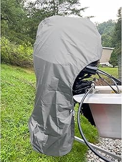 FLYMEIOutboard Motor Cover Fit 150-225 HP Motor, Full Boat Motor Cover Waterproof 420D Heavy Duty Oxford Fabric with PVC Coating, Windproof Outboard Engine Hood Covers with Zipper, Universal, Grey