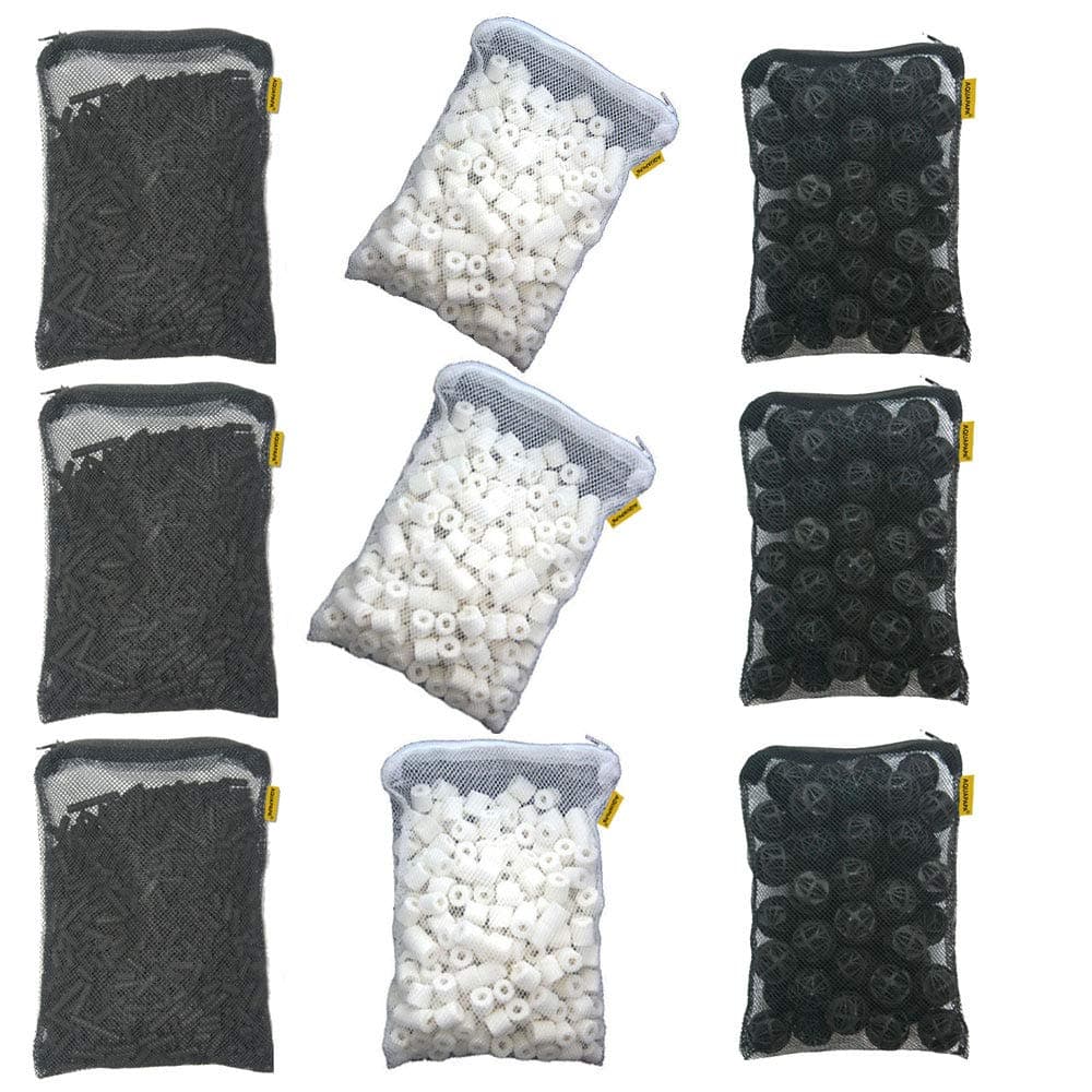 Aquacity Filter Media Replacement Kit - Activated Charcoal Pellet Carbon, Bio Ceramic Rings, Bio Balls for Aquarium Fish Pond Tank (3 Sets)