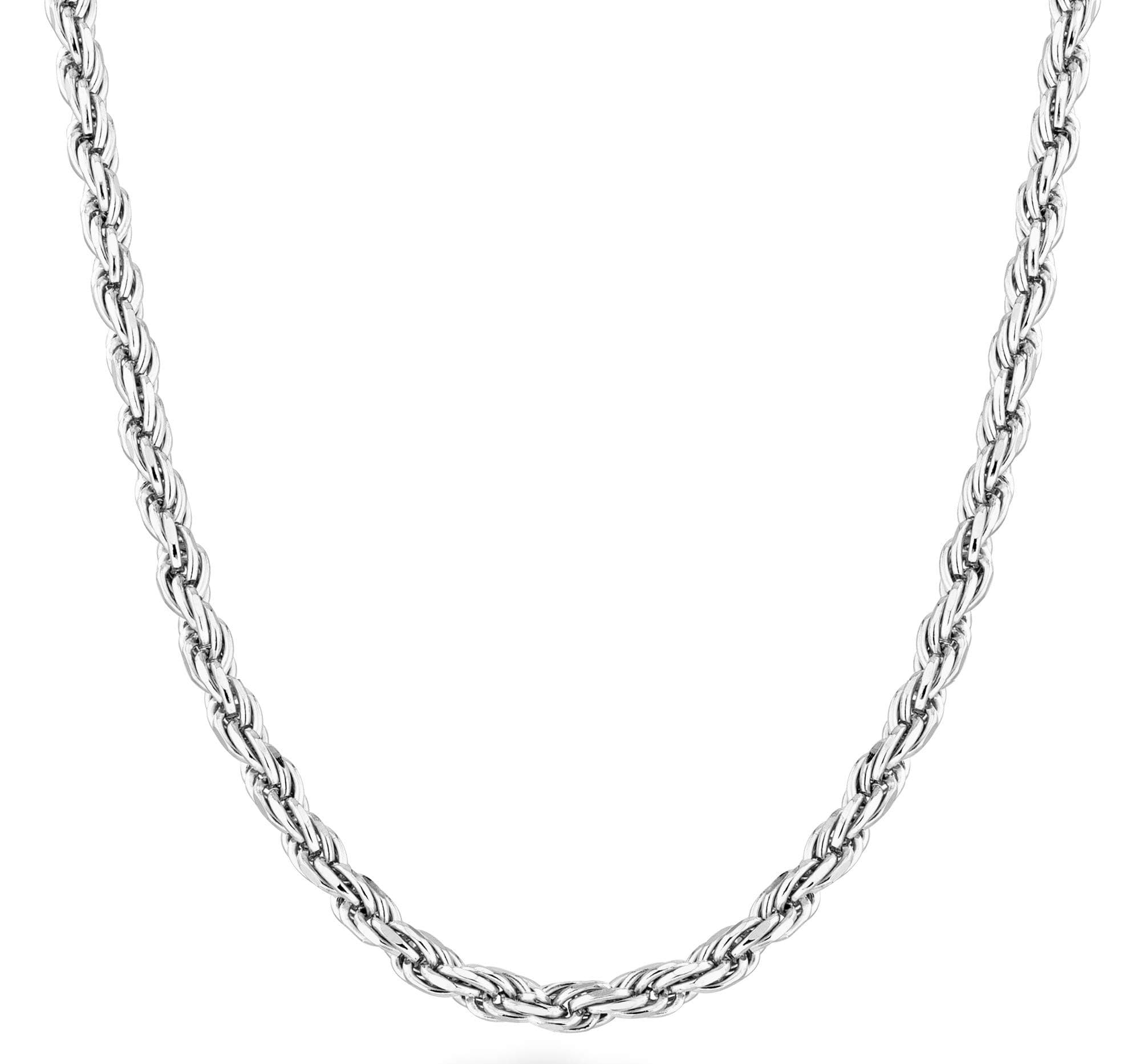 Solid 925 Sterling Silver Italian 2mm, 3mm Diamond-Cut Braided Rope Chain Necklace for Men Women Made in Italy 16, 18, 20, 22, 24, 26, 28, 30 Inch
