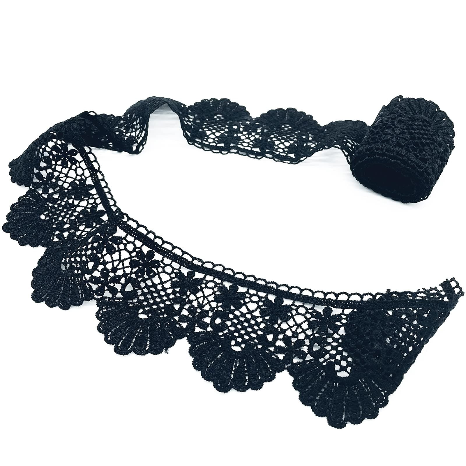 Magicorange 2.8 Inch Wide Lace Trim Fan Tail Durable Polyester Eyelet Lace Ribbon Embroidered Applique n for Sewing Making,Gift Wrapping and Bridal Wedding Decorations (Black, 3 Yard)