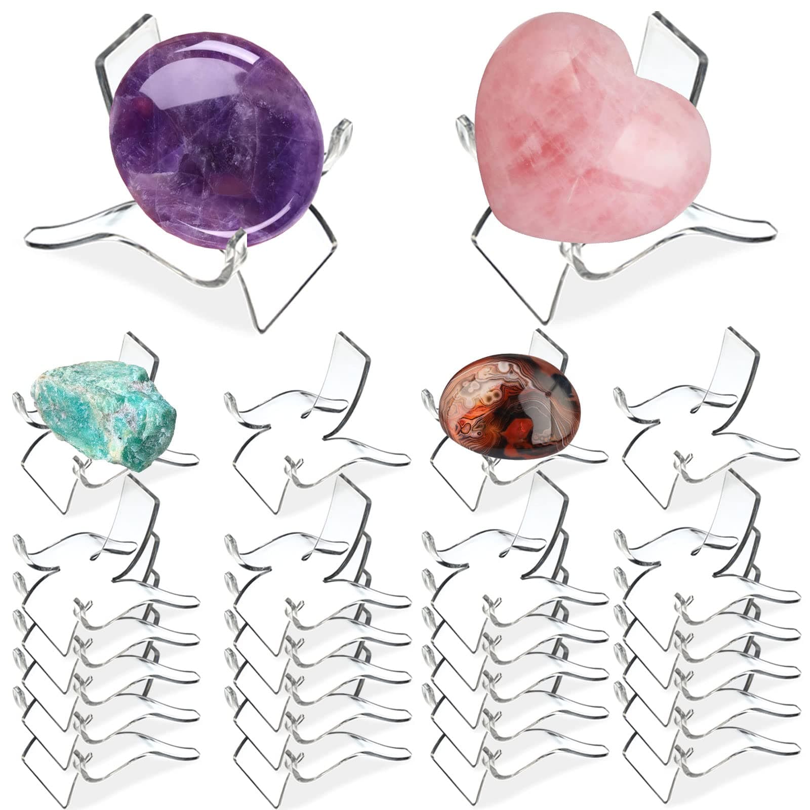 (24 PCS）Display Stand,Acrylic Rock Display stands,Clear Display Easel Stands Pedestal for Crystal Geodes Rock Mineral Agate Fossil Coral crystal/gemstone Small Collectibles Display Stands (Medium)