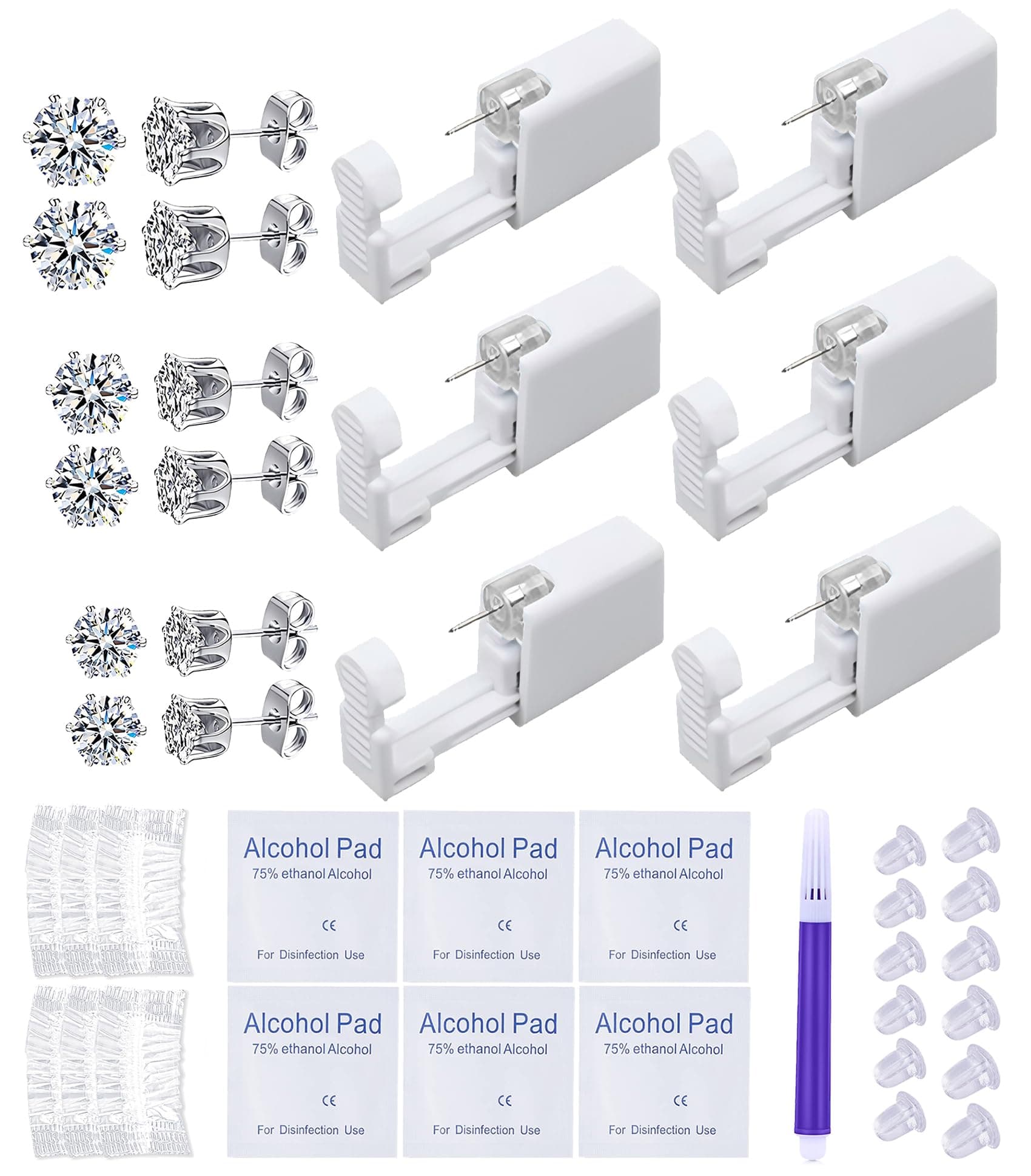 VitaCool Ear Piercing Kit Disposable Ear Cartilage Piercing Gun Kit with Crown CZ Studs Easy Self for Own at Home(Silver Crown Pattern 345mm)