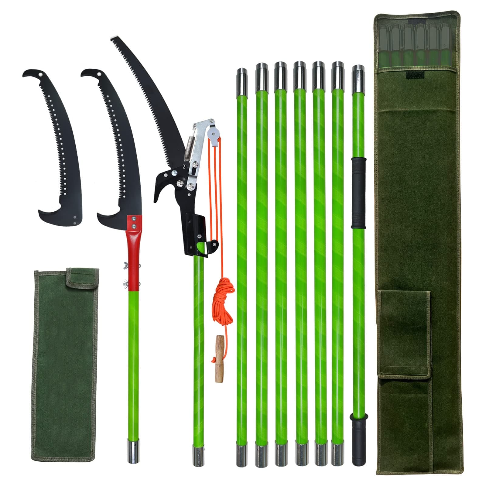 Pole Pruning Saw 26 Foot Long Handle Adjustable Length,Tree Pruner Tree Loppers Long Reach for Palm Oak High Branches, with Carry Bag and Sturdy Pole,Cuts Clean and Fast (Contains scissor-A)